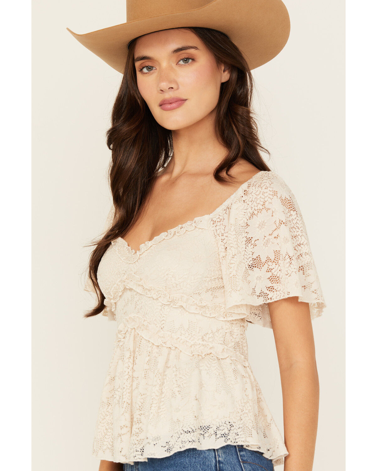 Originality Women's Ruffle Lace Short Sleeve Top