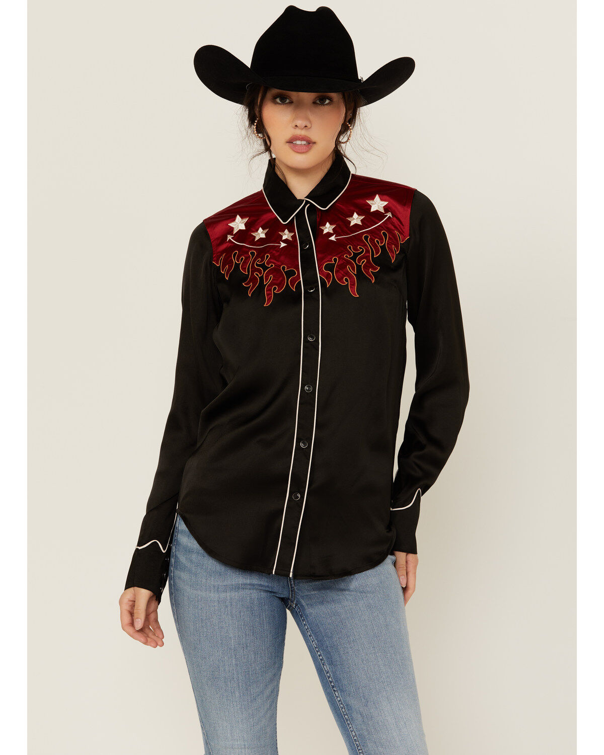 Rock & Roll Denim Women's Flames Long Sleeve Snap Western Shirt