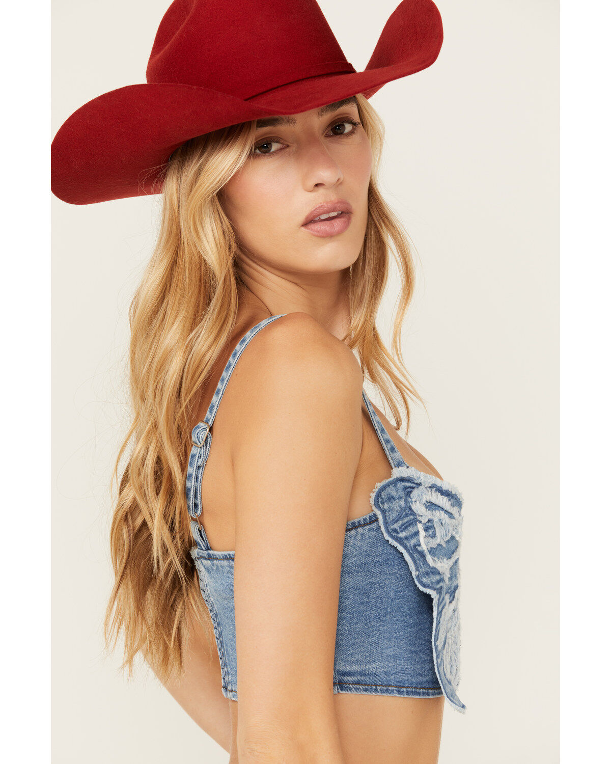 Vibrant Denim Women's Medium Wash Butterfly Denim Cropped Top