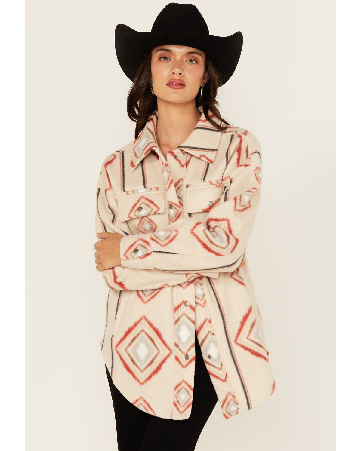 Fornia Women's Southwestern Print Polar Fleece Shacket