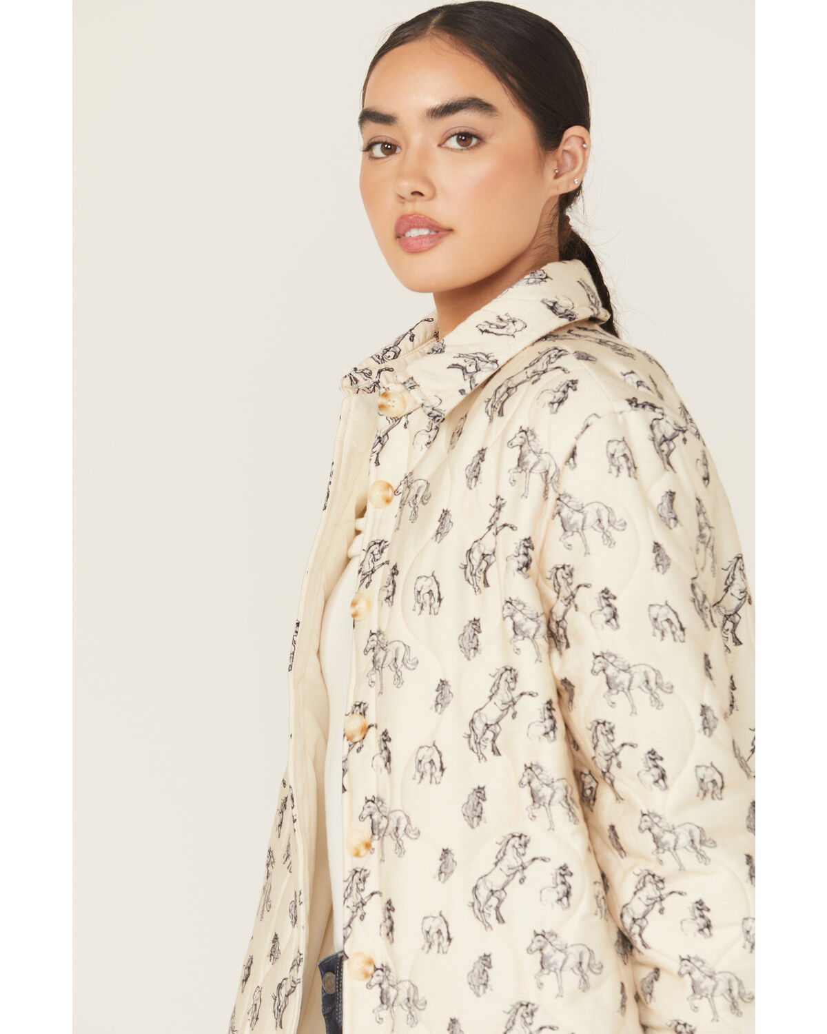 Blue B Women's Quilted Horse Print Button-Down Jacket