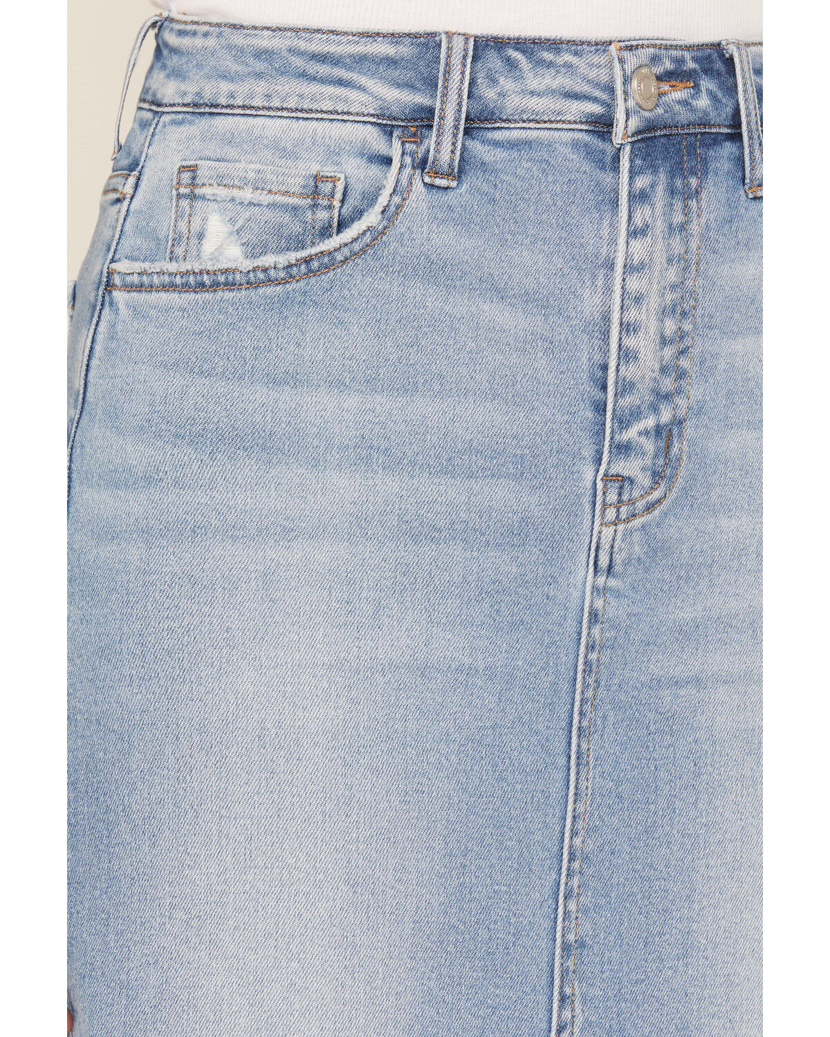 Vervet Women's Light Wash Front Slit Denim Midi Skirt