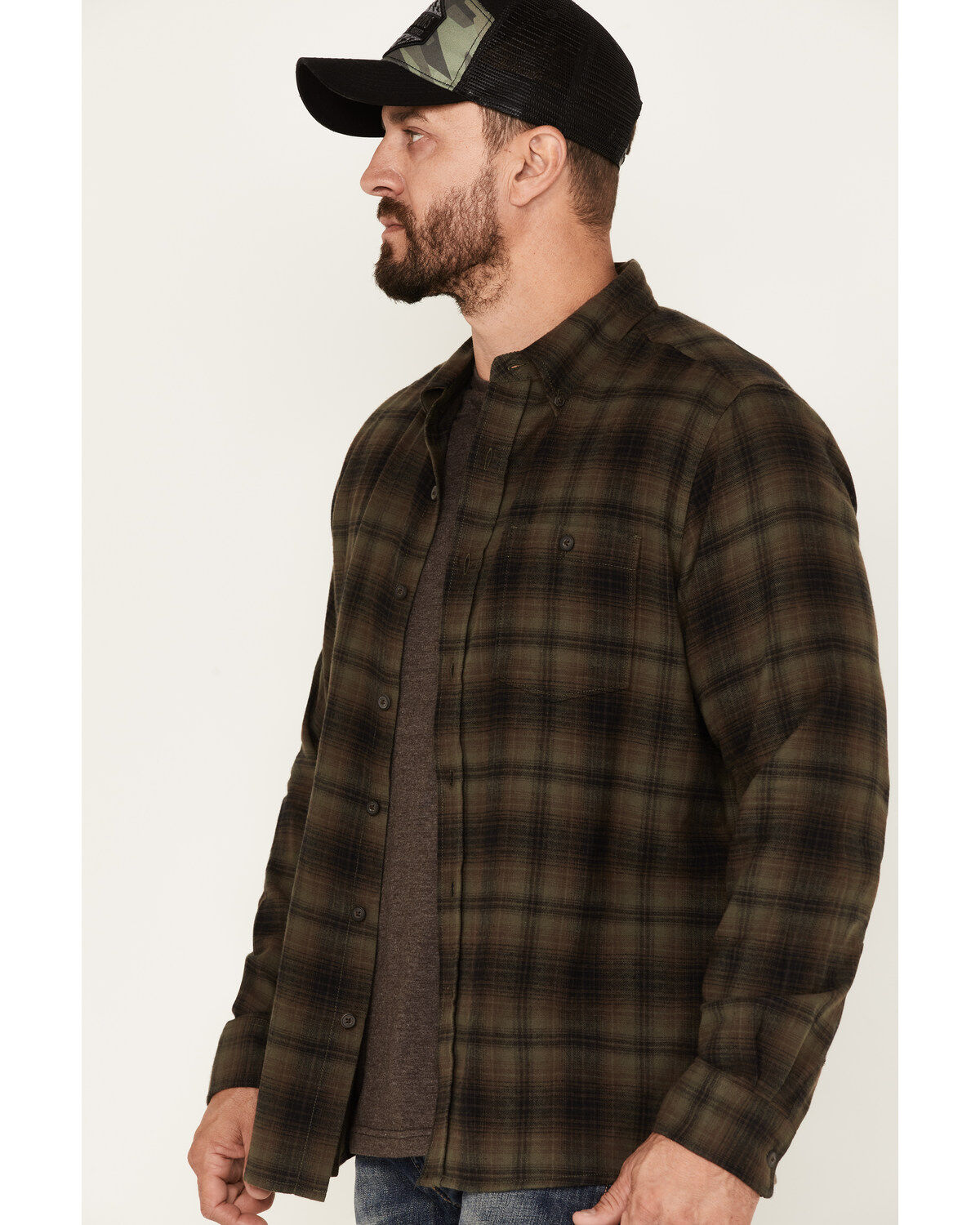 North River Men's Medium Plaid Print Long Sleeve Button-Down Flannel Shirt