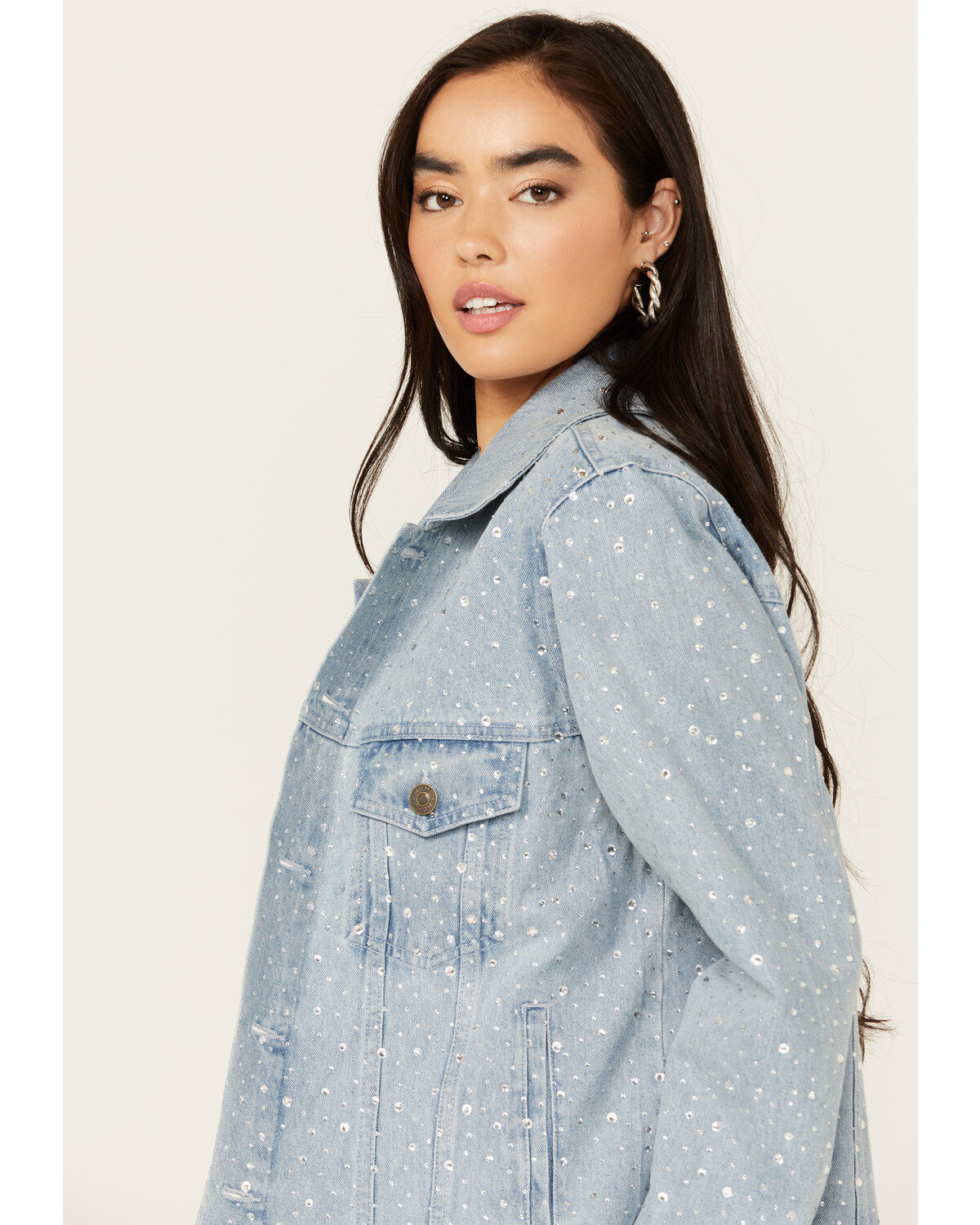 Show Me Your Mumu Women's Light Wash Embellished Dover Denim Jacket