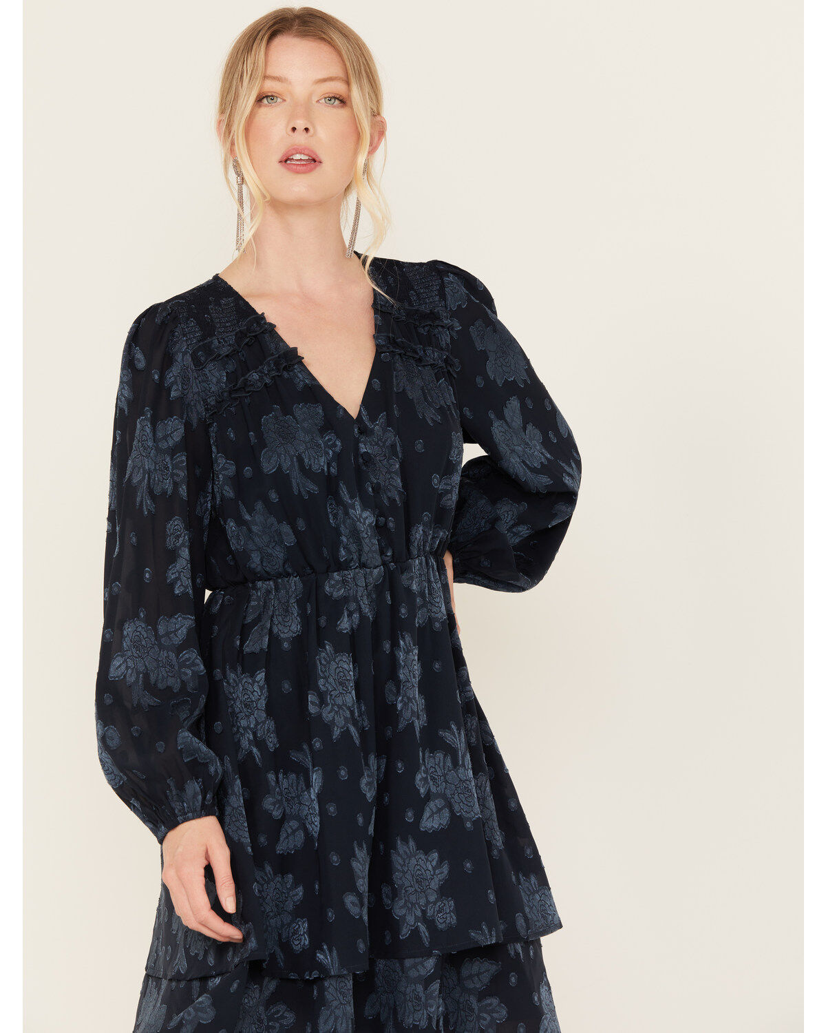 Yura Women's Long Sleeve Floral Tier Mini Dress