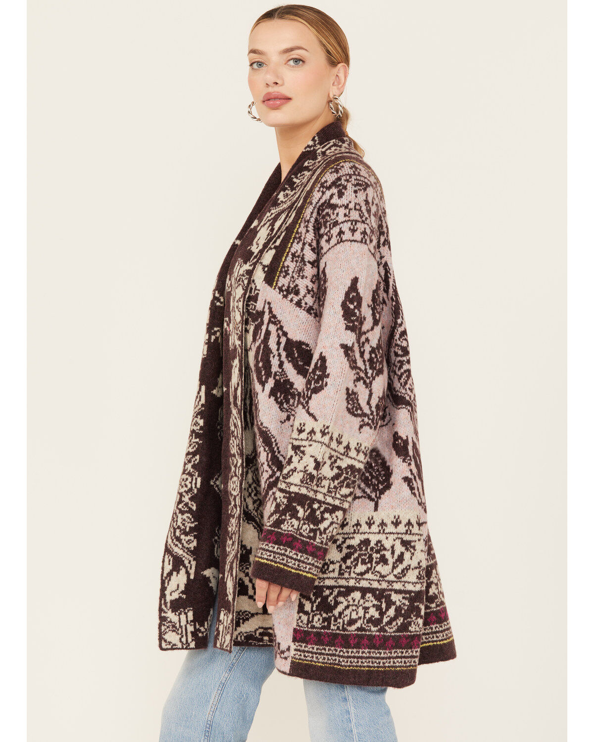 Room 34 Women's Floral Print Jacquard Cardigan