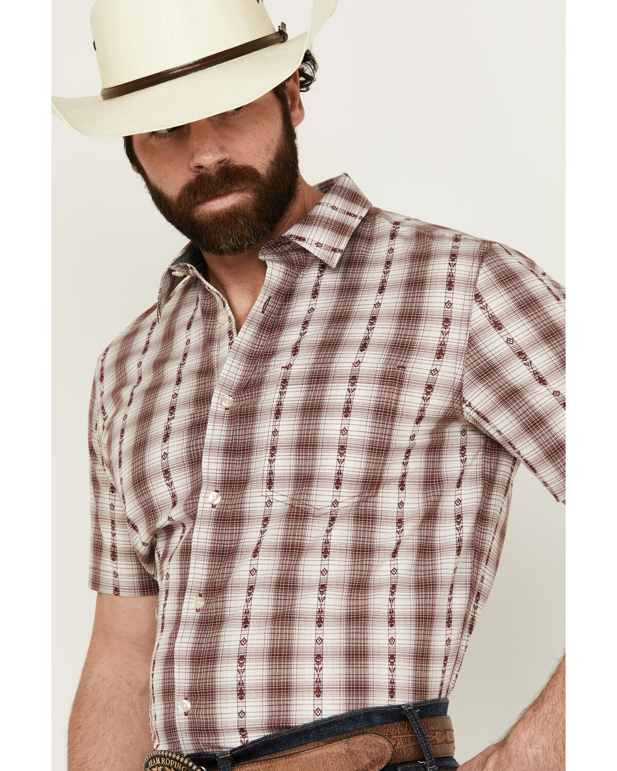 Cody James Men's Iconic Plaid Print Short Sleeve Button-Down Stretch Western Shirt