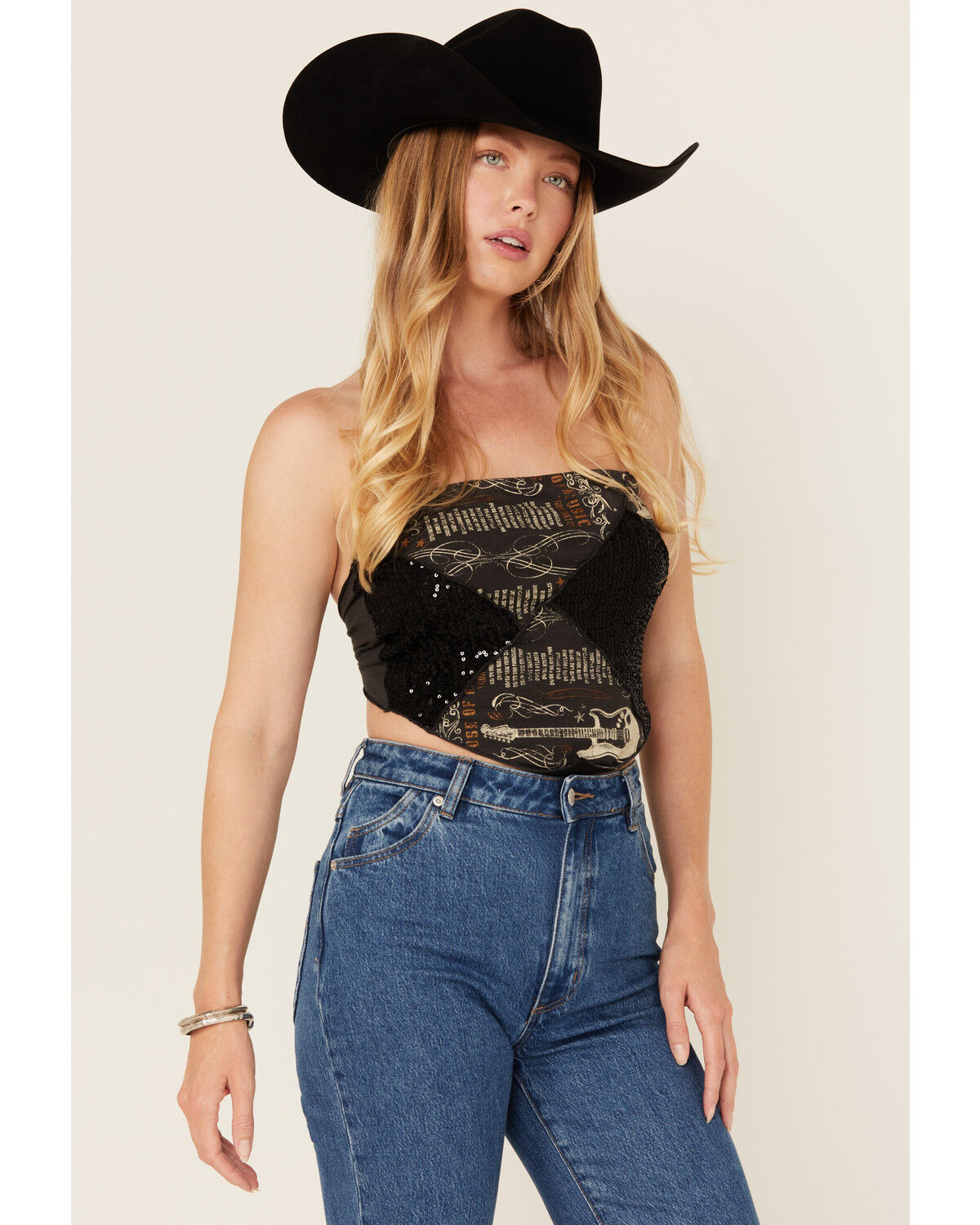 Originality Women's Strapless Tie-Back Graphic Bandana Crop Top