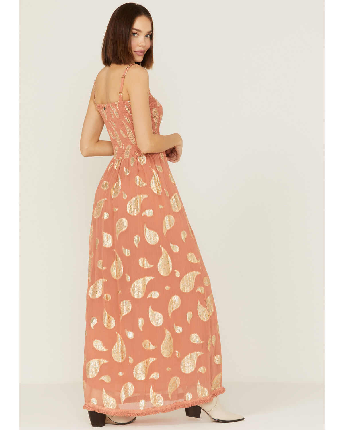 Z&L Women's Sophia Paisley Print Smocked Sleeveless Maxi Dress