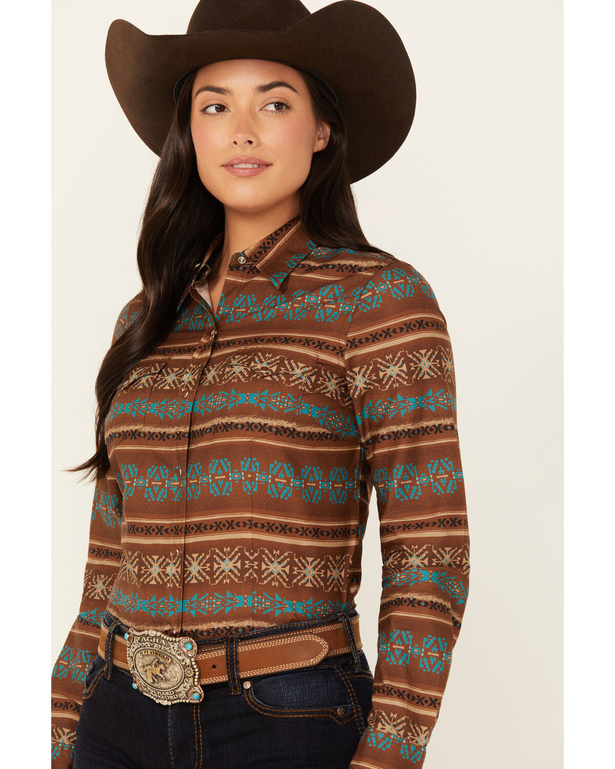 Roper Women's Southwestern Print Long Sleeve Snap Western Shirt