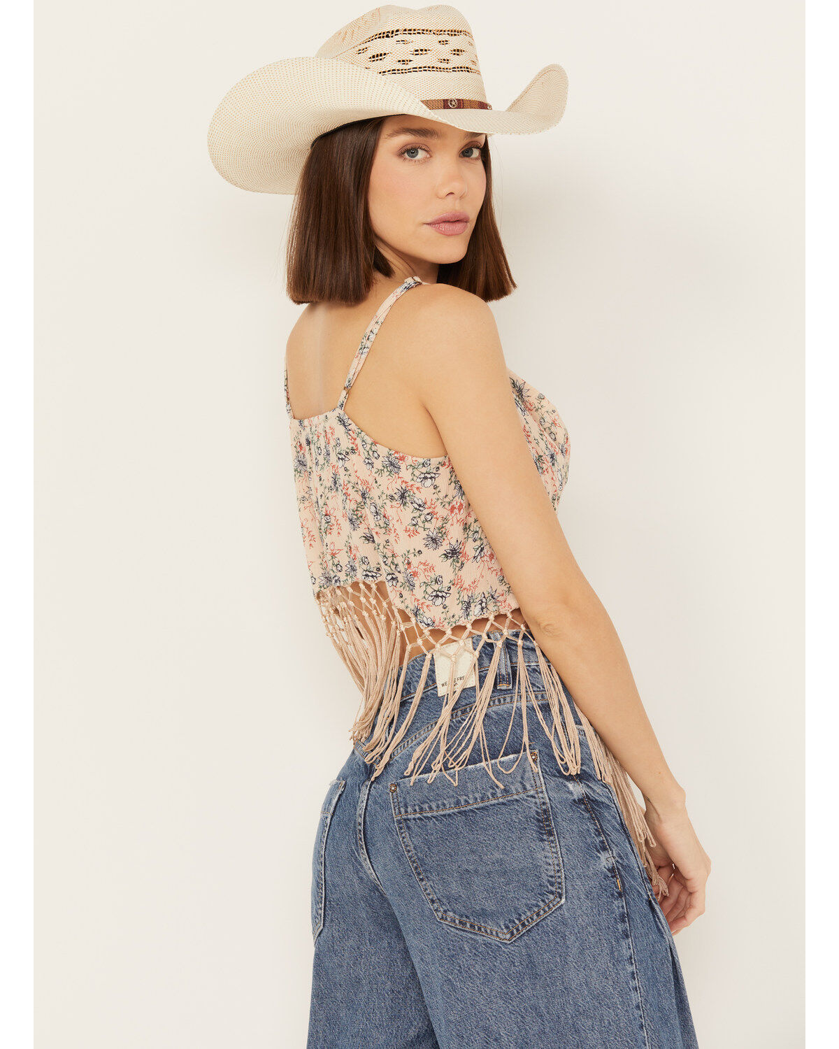 Rock & Roll Denim Women's Floral Fringe Sleeveless Tank