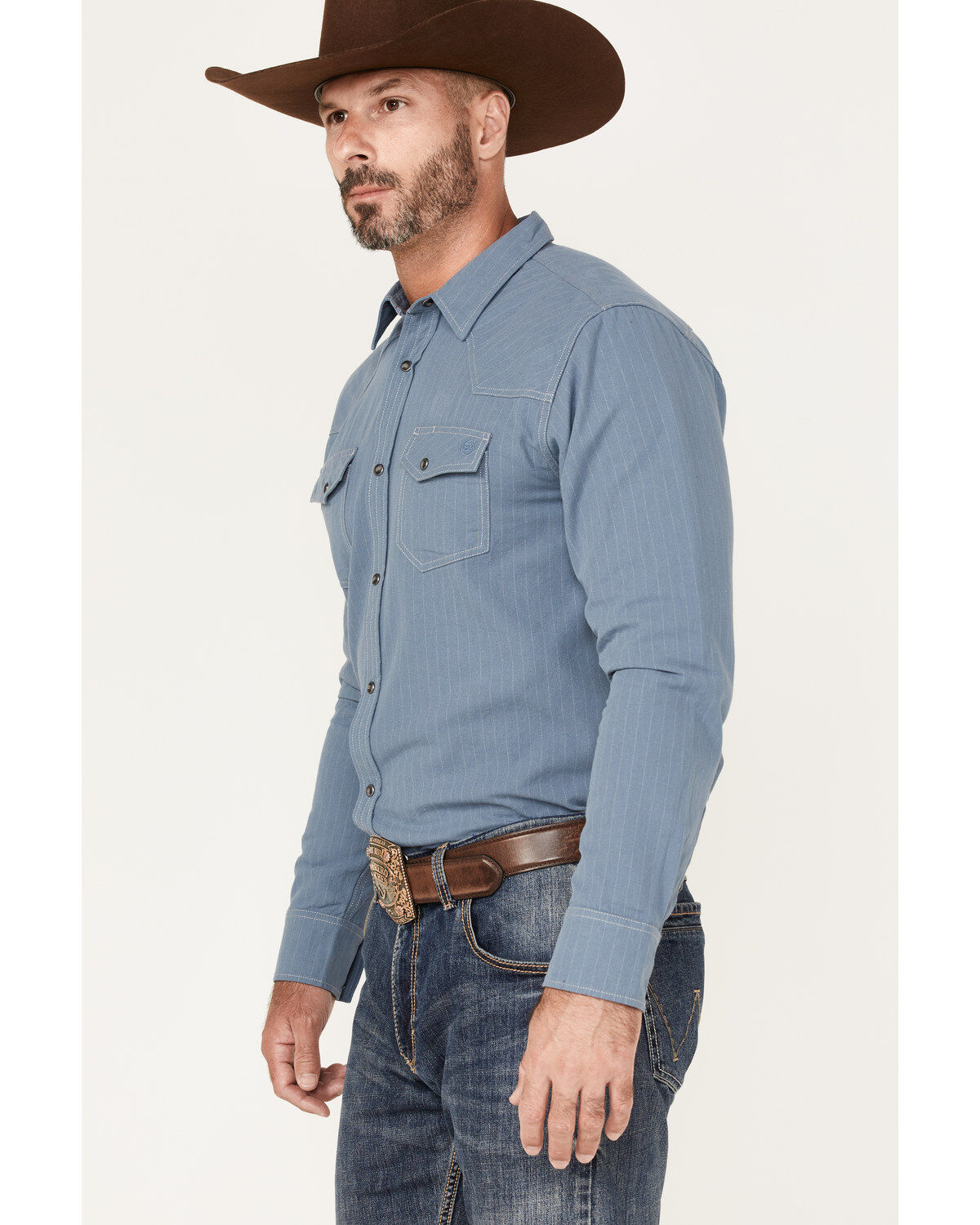 Blue Ranchwear Men's Ticking Stripe Snap Western Workshirt