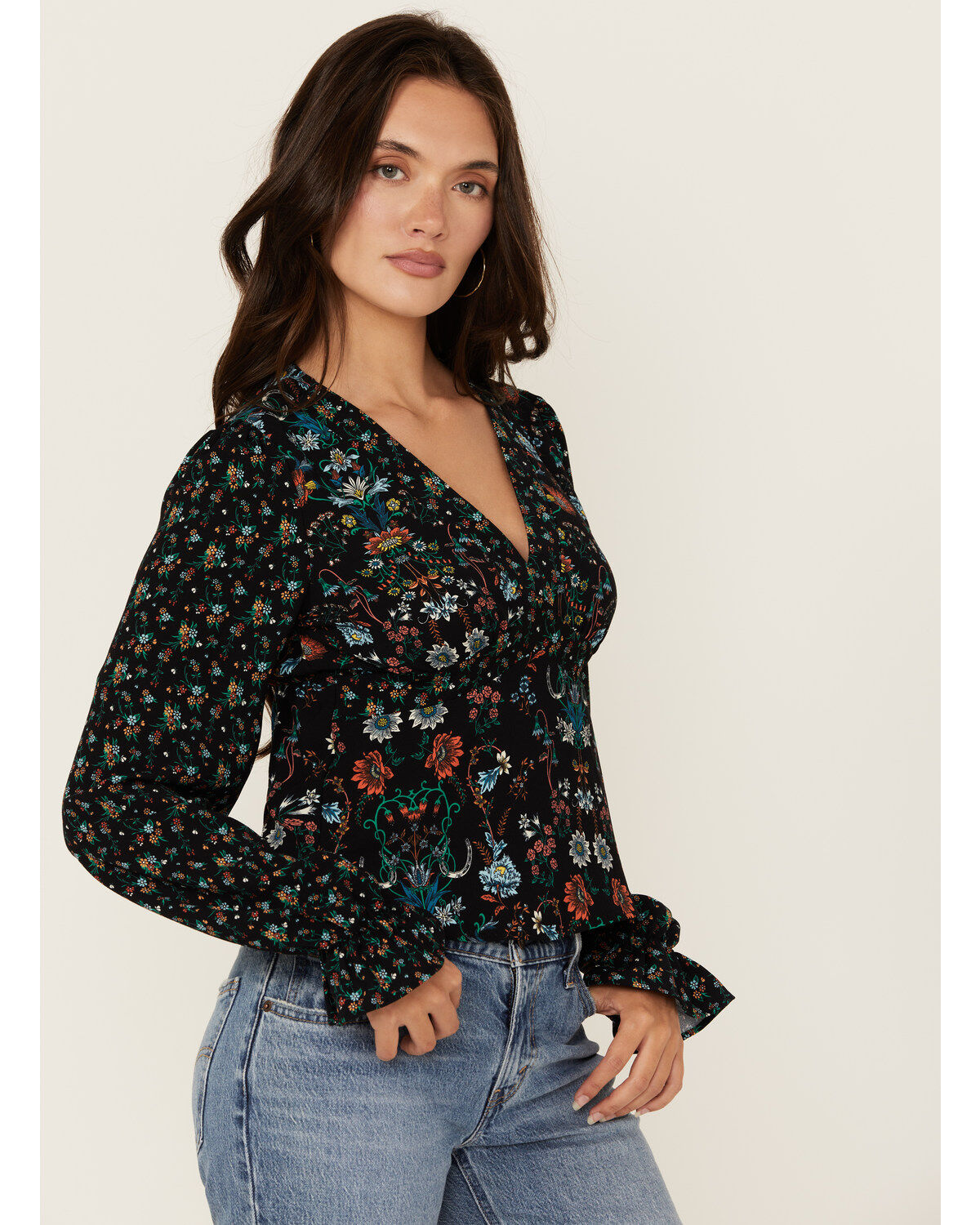 Rock & Roll Denim Women's Floral Print Long Sleeve Shirt