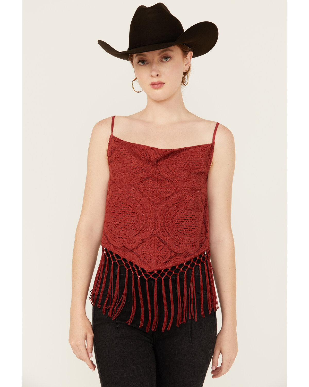 Rock & Roll Denim Women's Medallion Print Lurex Fringe Tank