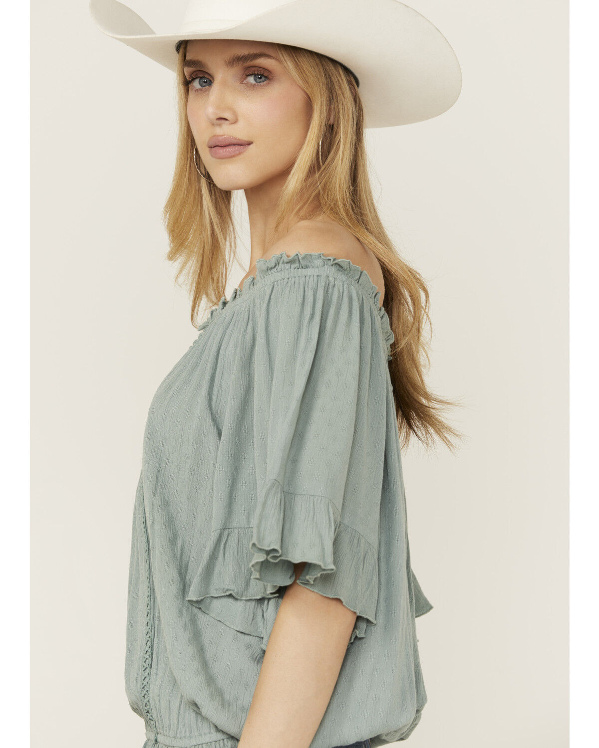 Band Of The Free Women's Solid Short Sleeve Off The Shoulder Blouse