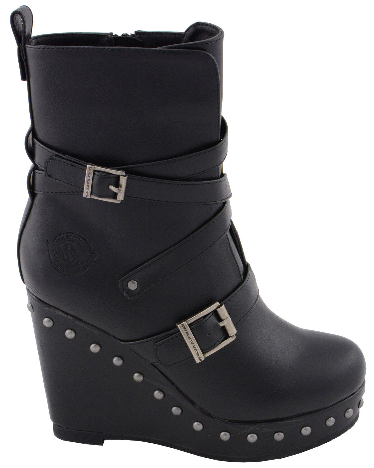 Milwaukee Leather Women's Triple Strap Wedge Boots - Round Toe