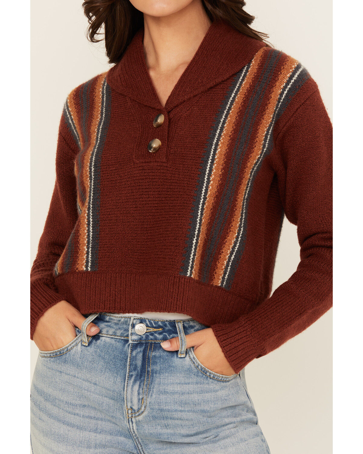 Cleo + Wolf Women's Collette Striped Print Long Sleeve Sweater