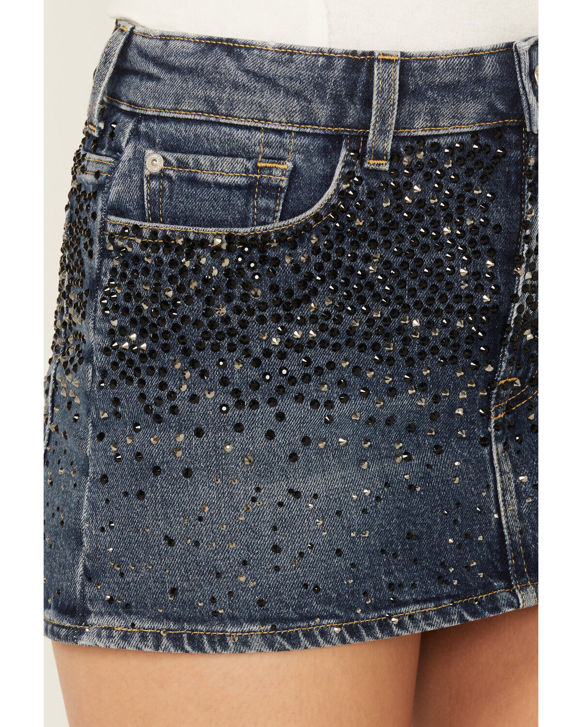 7 For All Mankind Women's Dark Wash Elena Embellished Micro Mini Skirt