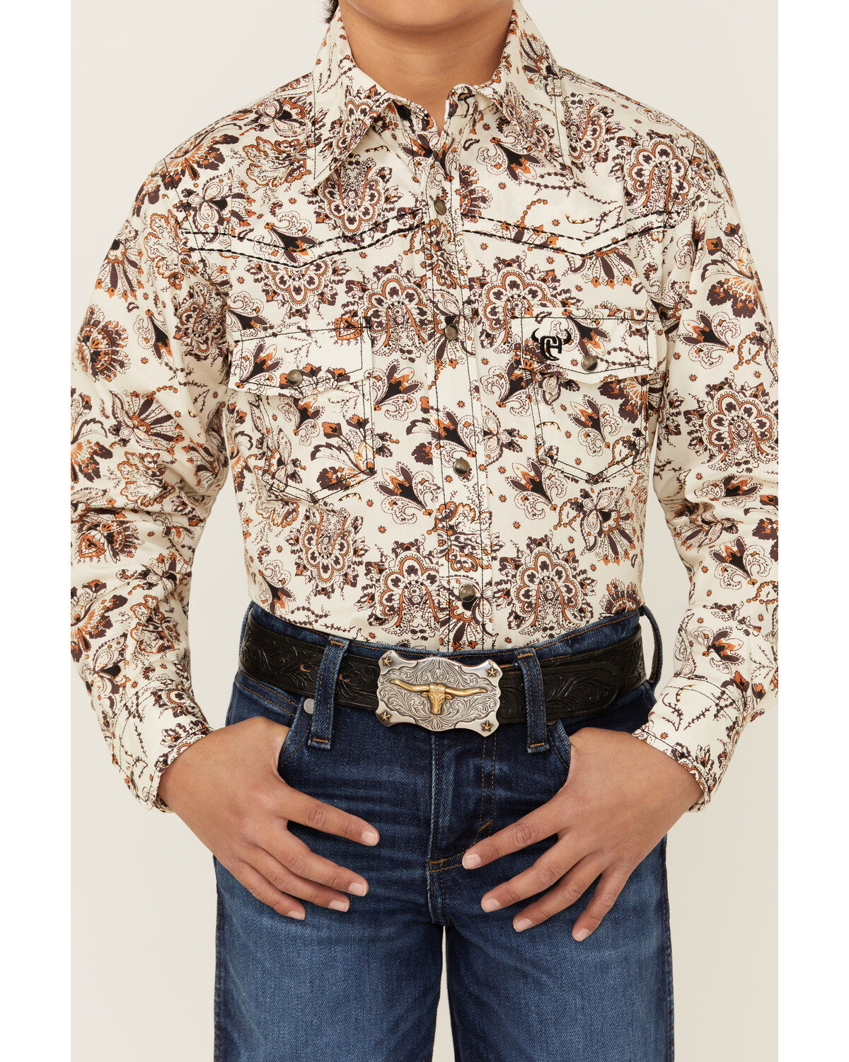 Cowboy Hardware Boys' Peacock Paisley Print Long Sleeve Snap Western Shirt