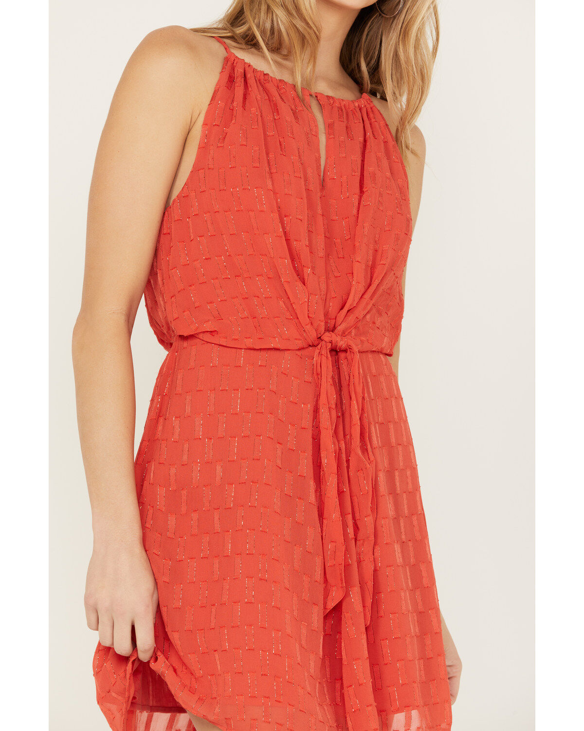 Idyllwind Women's Gladiolus Metallic Slip Tie Front Mini Dress