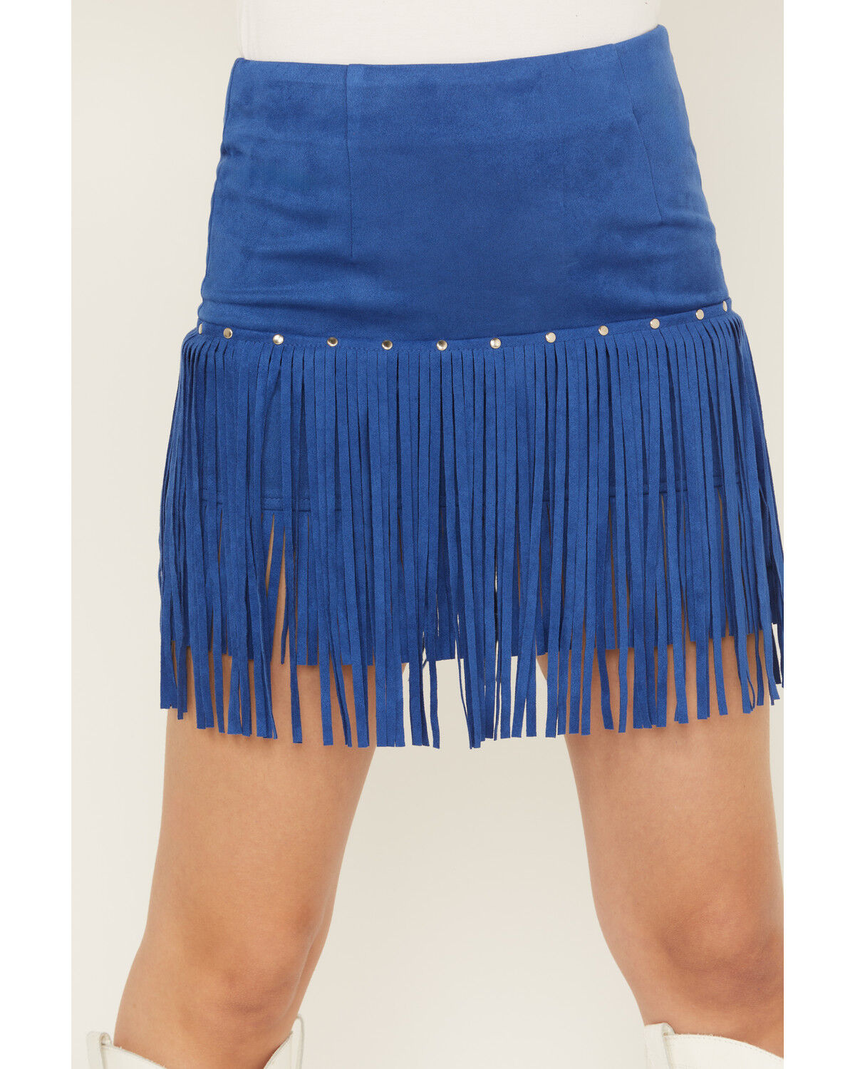 Fornia Women's Faux Suede Fringe and Studded Mini Skirt