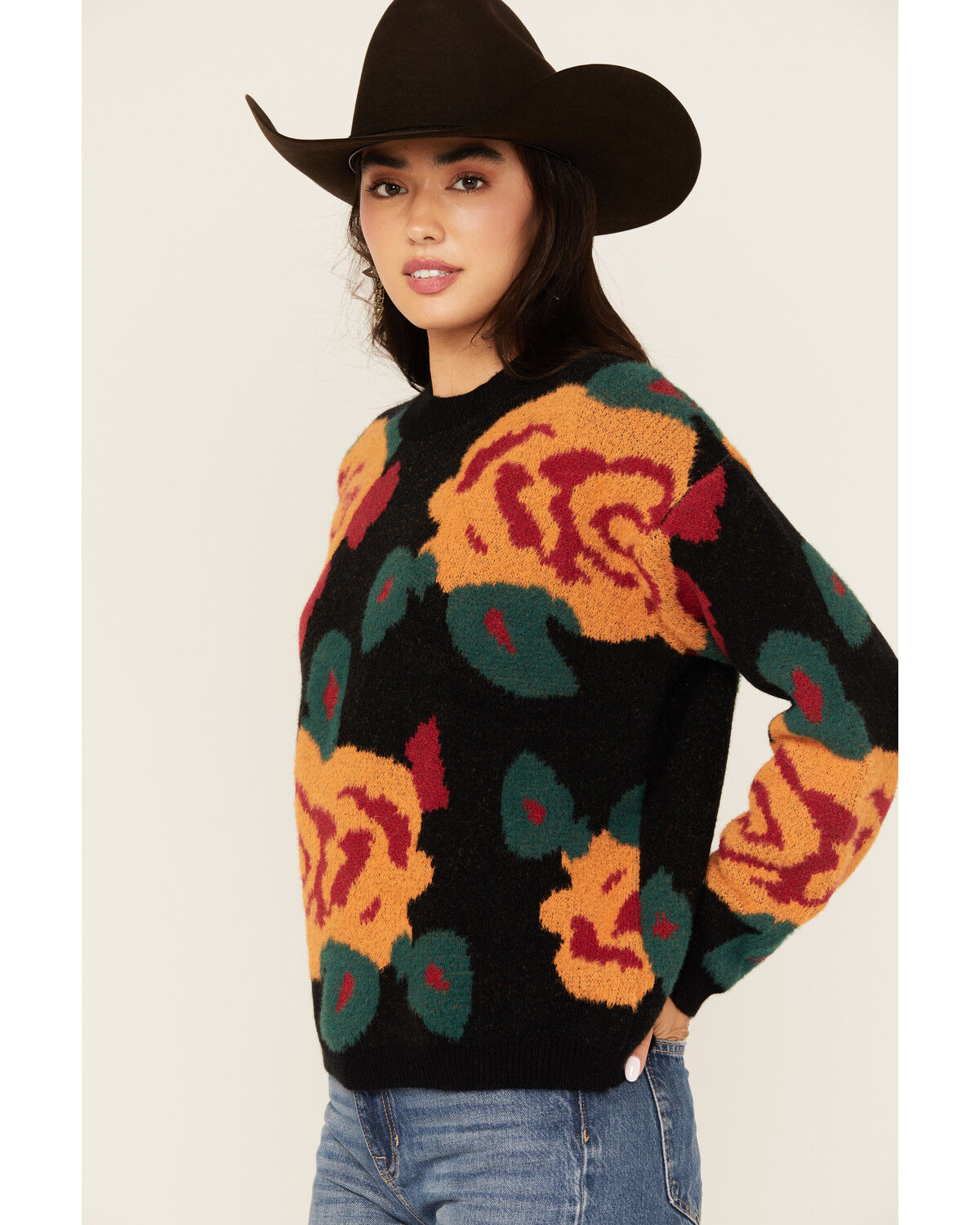 Evergreen Women's Floral Crew Neck Sweater