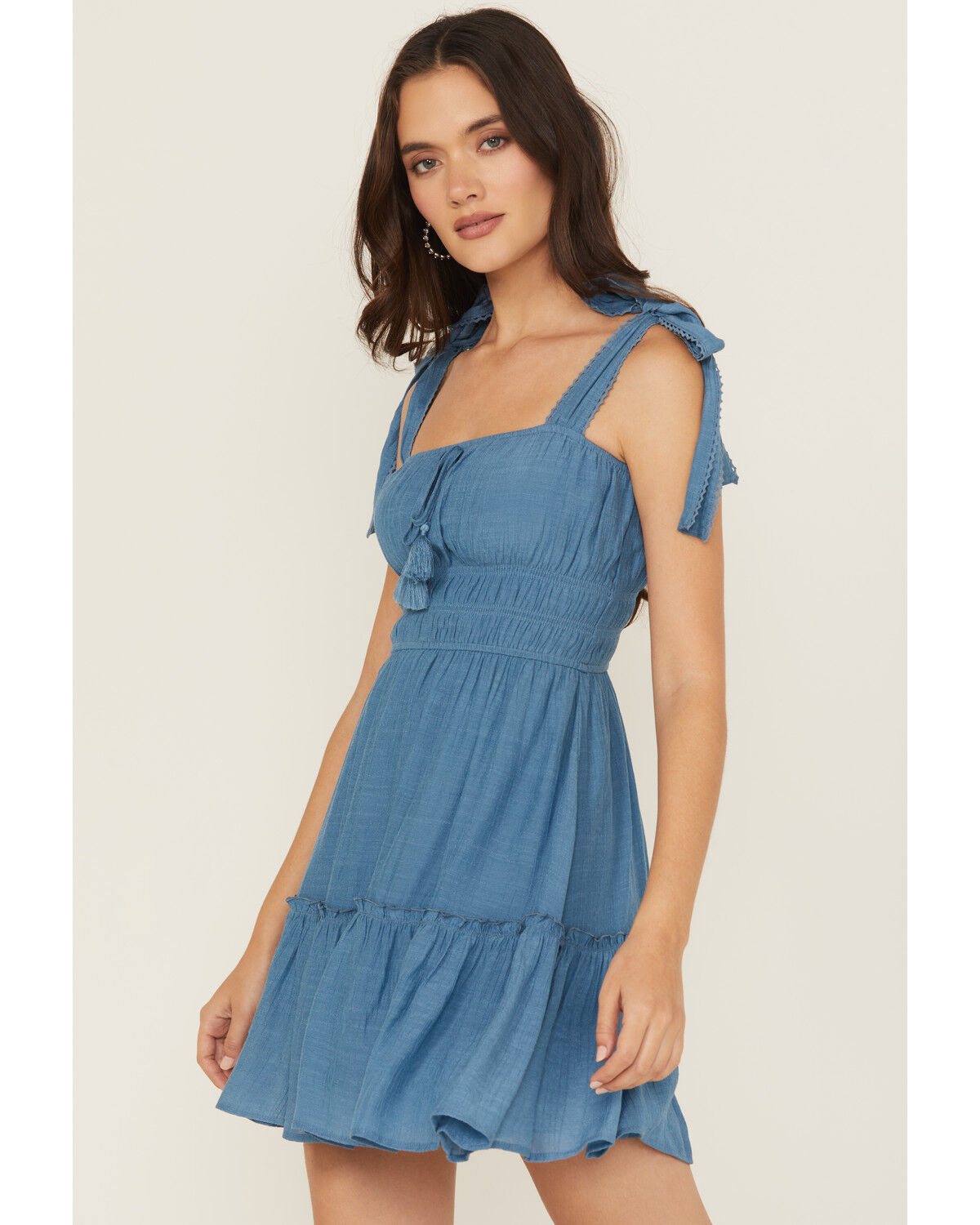 Ash & Violet Women's Solid Bow Strap Mini Dress