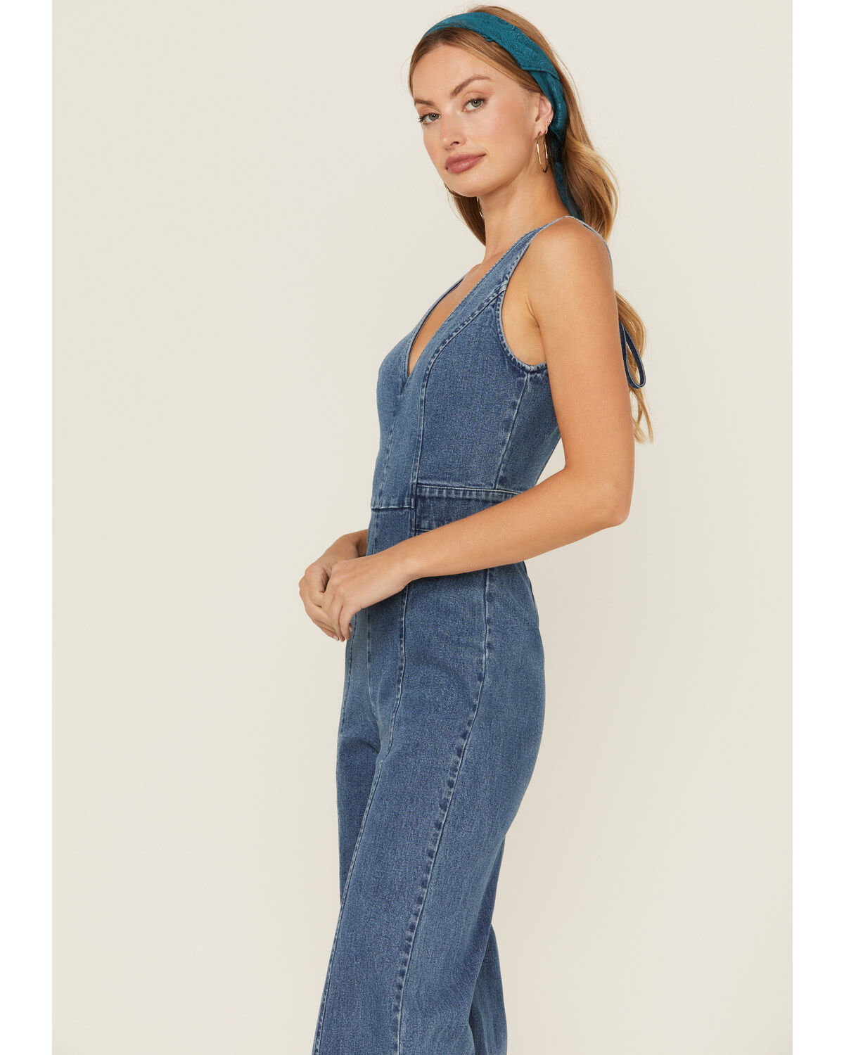 Flying Tomato Women's Denim Medium Wash Tie Back Jumpsuit