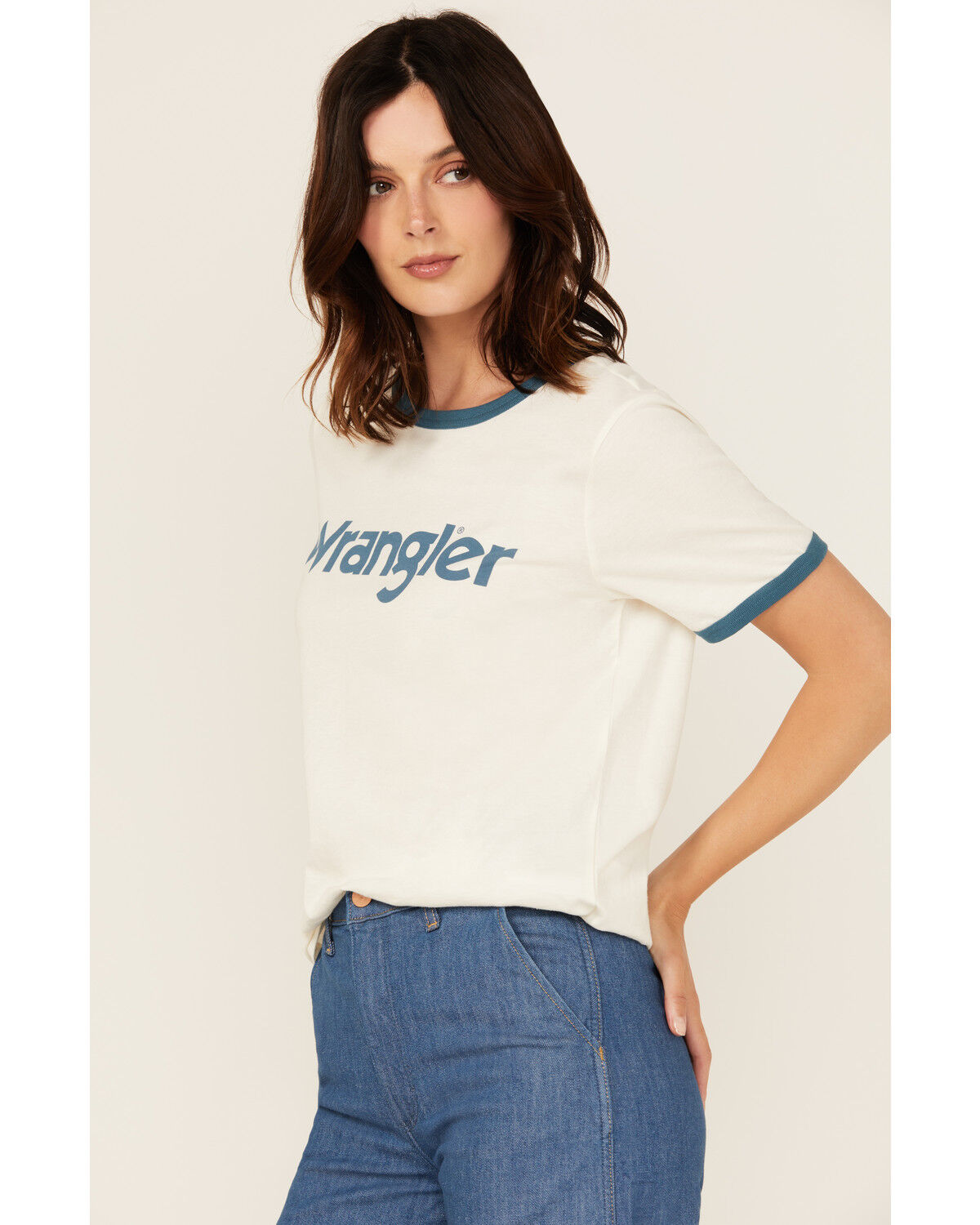 Wrangler Women's Logo Short Sleeve Ringer Tee