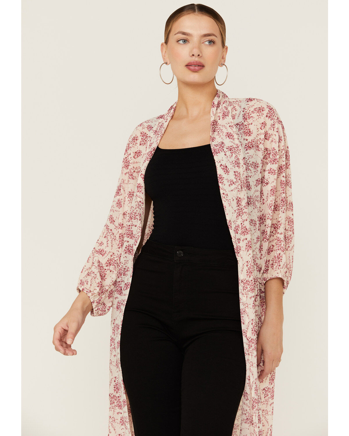 Beyond The Radar Women's Floral Chiffon Duster Maxi Kimono