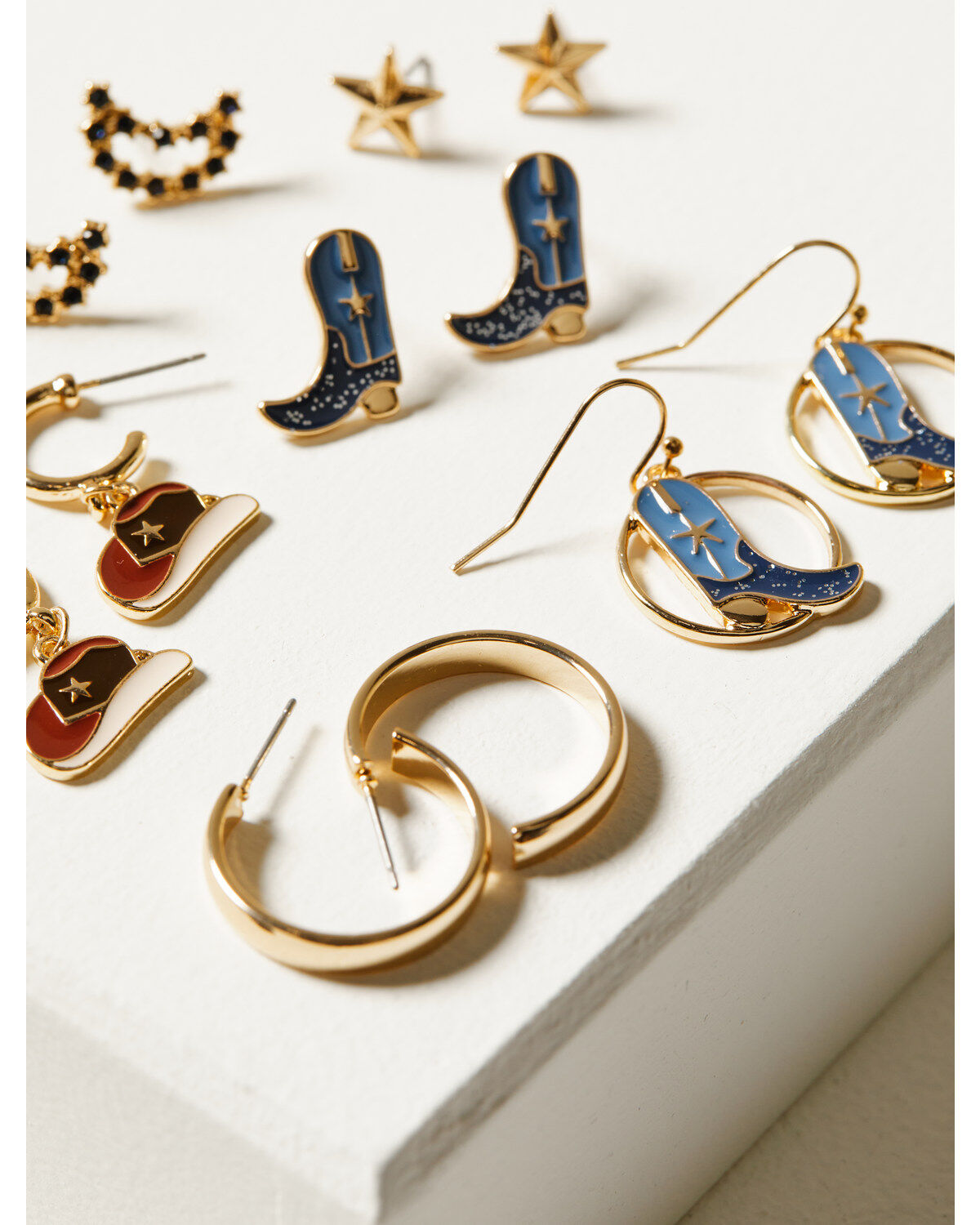 Shyanne Women's Gold 6-Piece Moon & Sun Cowgirl Hat & Boot Earrings Set