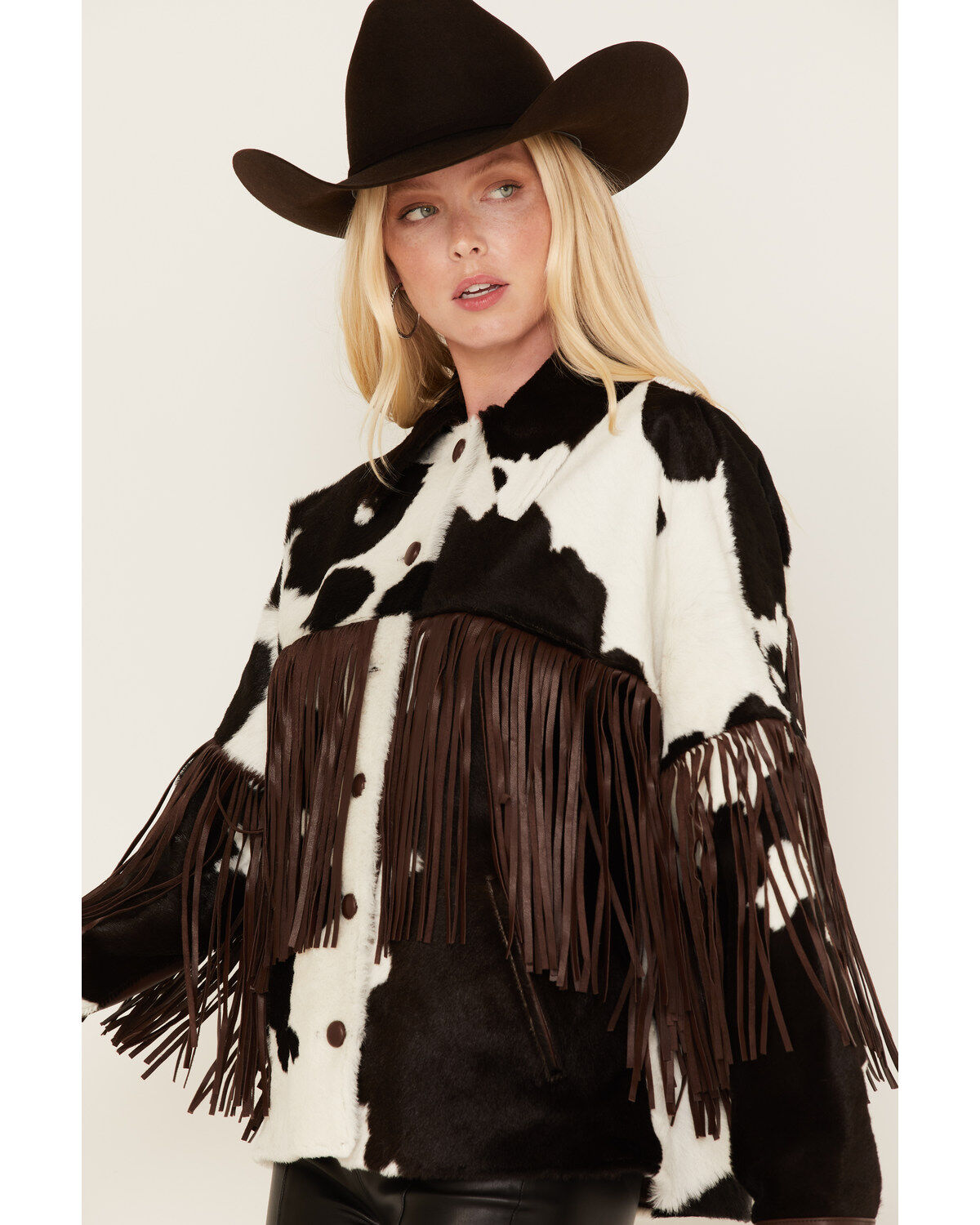 DANCASSAB Women's Taylor Hair-On Hide Fringe Jacket