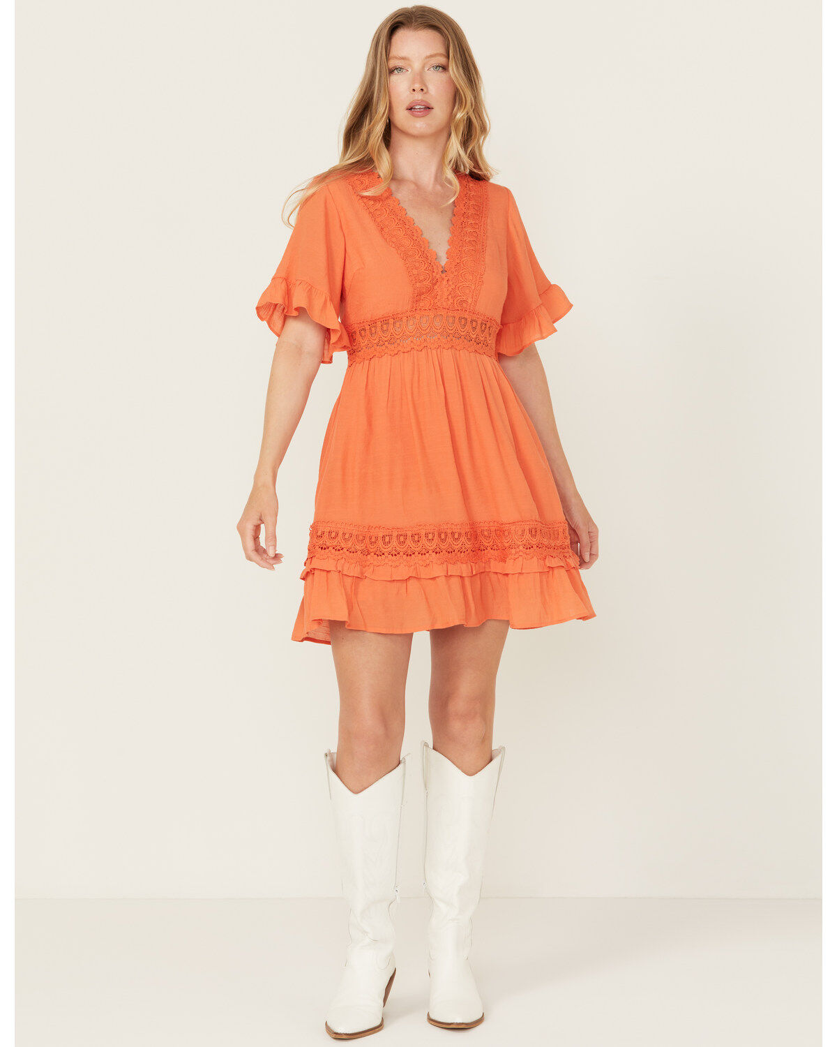 Wishlist Women's Solid Lace Trim Mini Dress