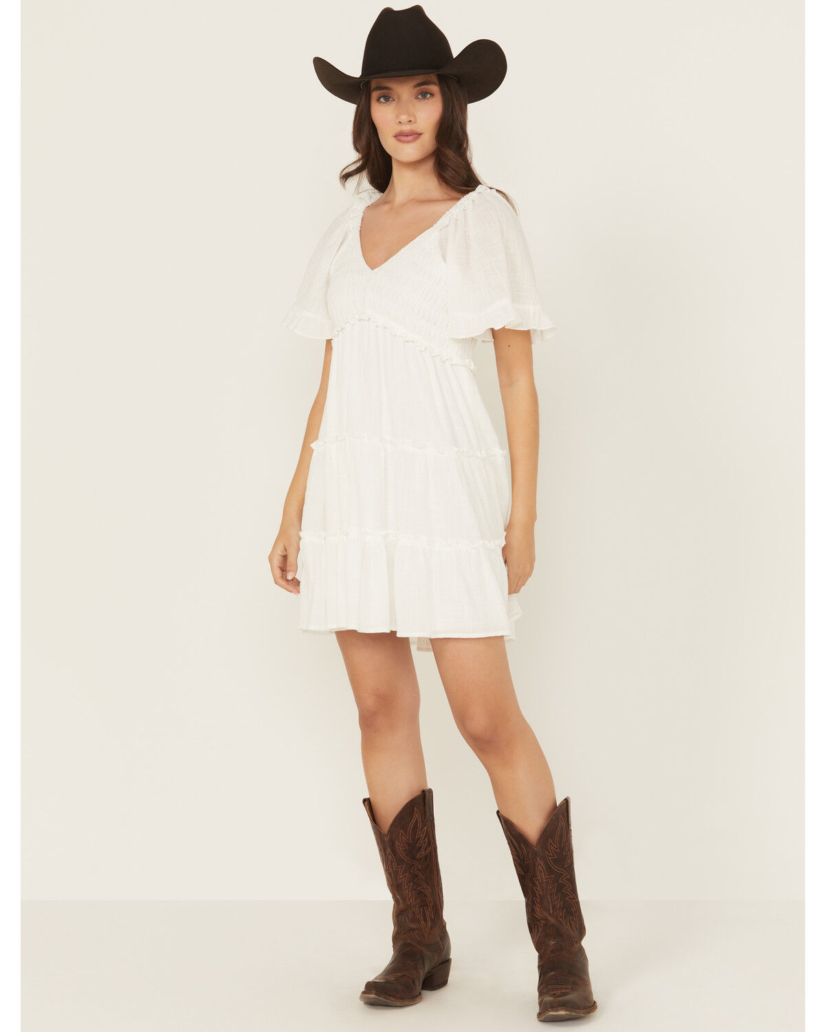 Yura Women's Solid Smocked Short Sleeve Mini Dress