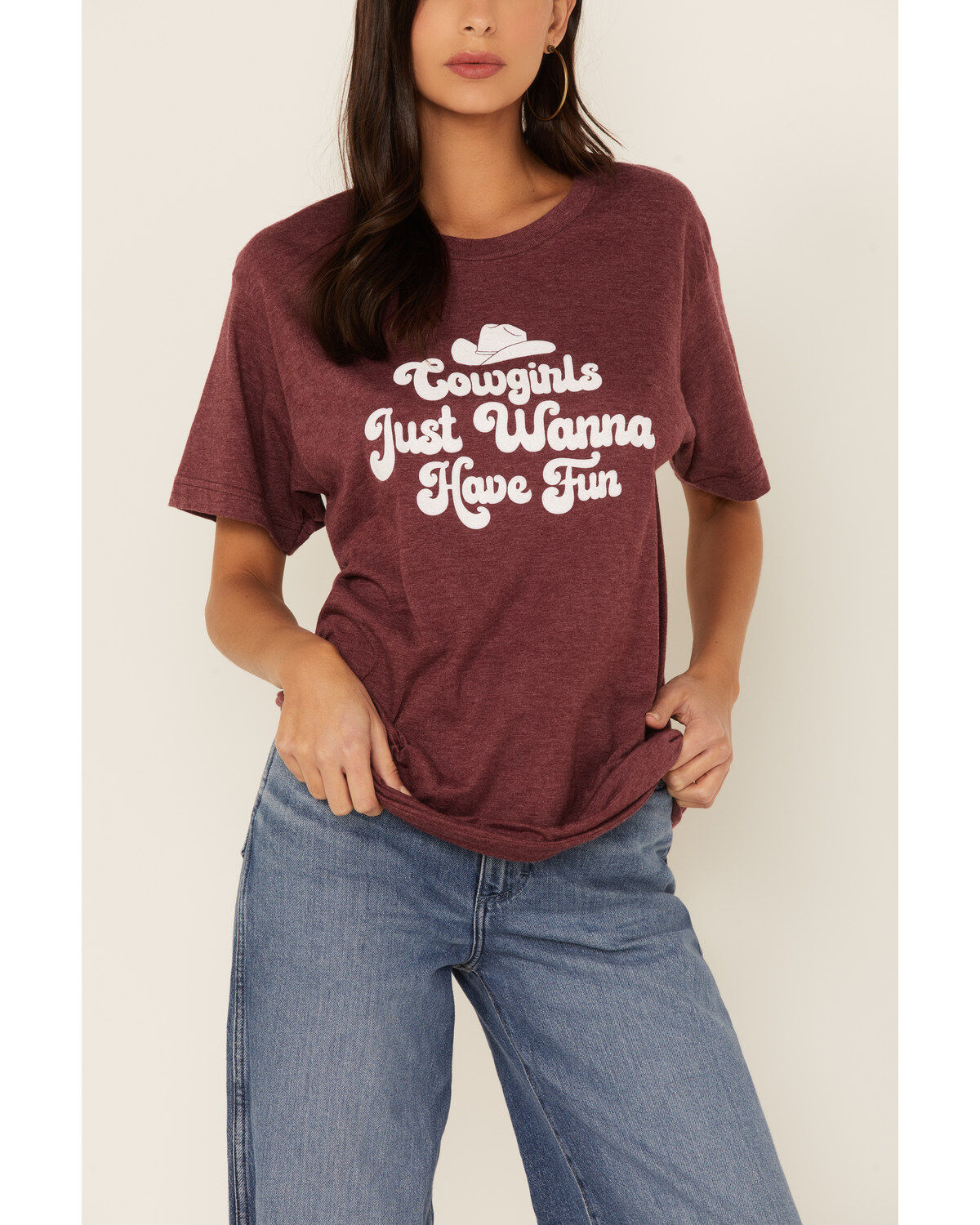 Ali Dee Women's Burgundy Cowgirls Just Wanna Have Fun Graphic Tee