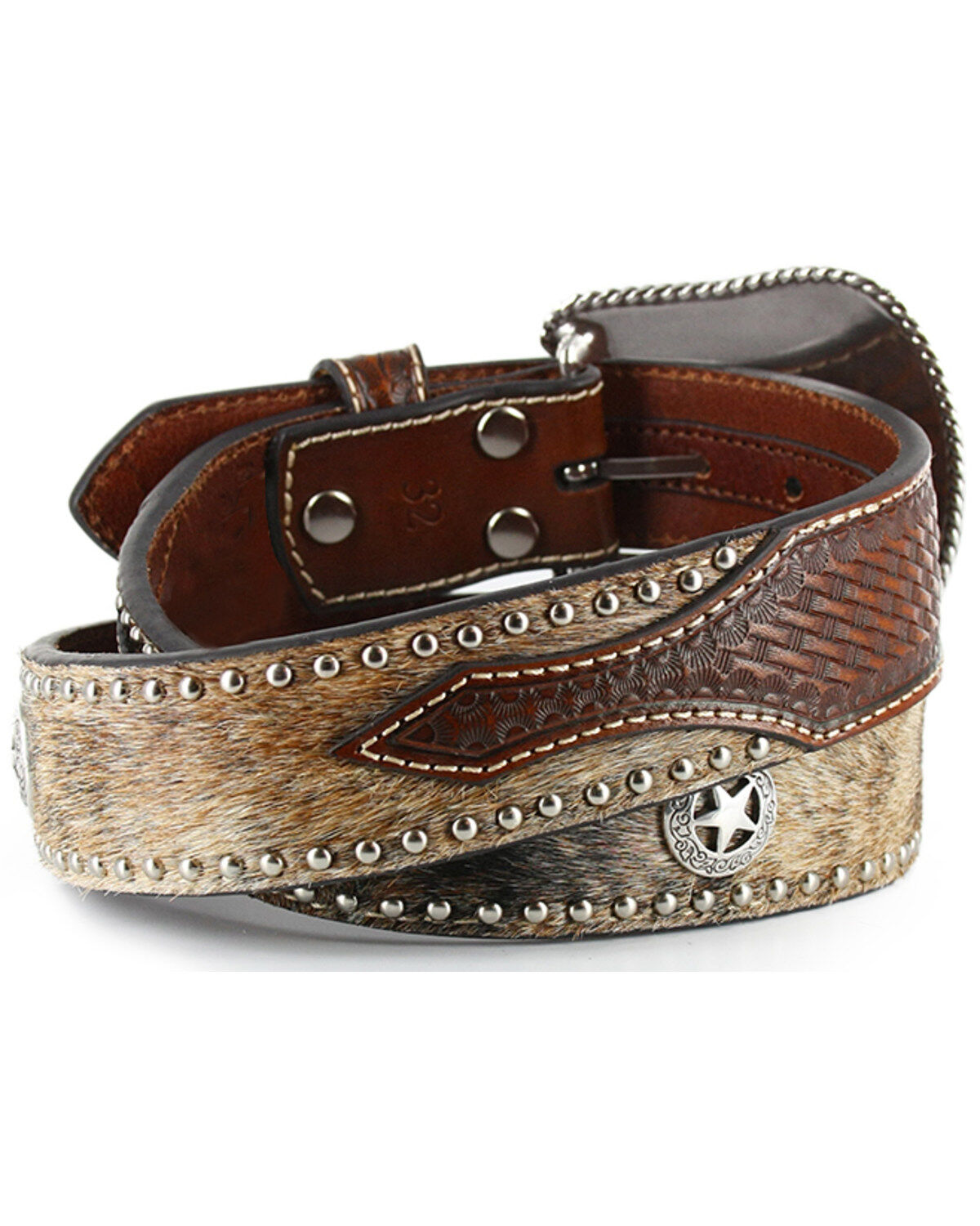 Cody James Men's Hair-On-Hide Star Concho Belt