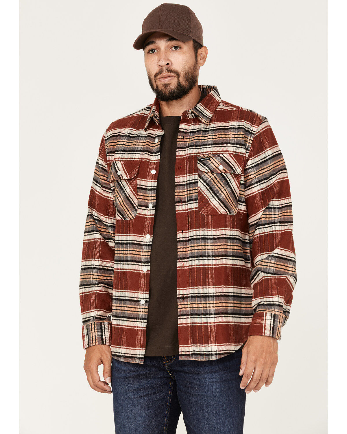 Brixton Men's Bowery Stretch Plaid Print Long Sleeve Utility Flannel Shirt