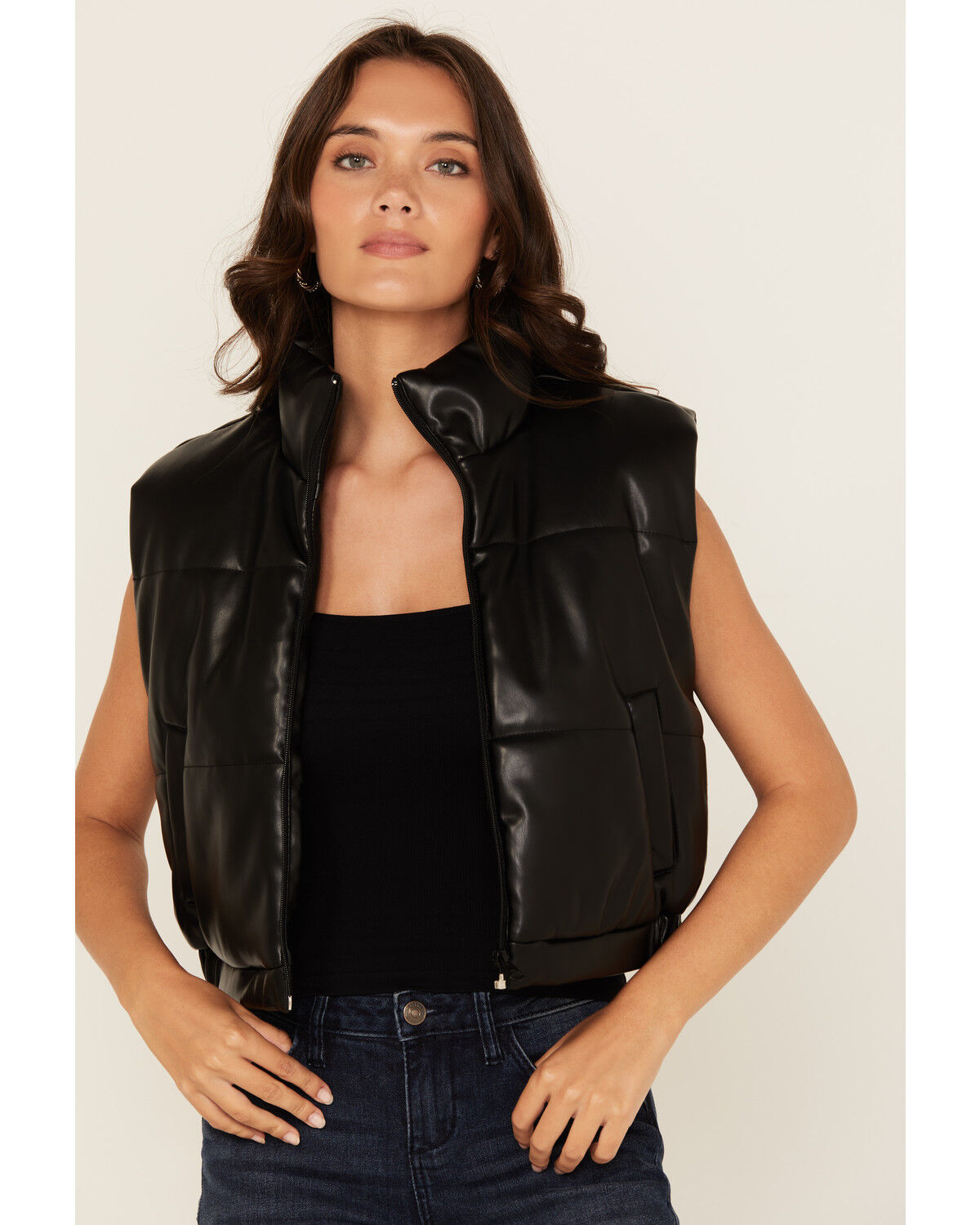 Stoosh Women's Faux Leather Puffer Vest