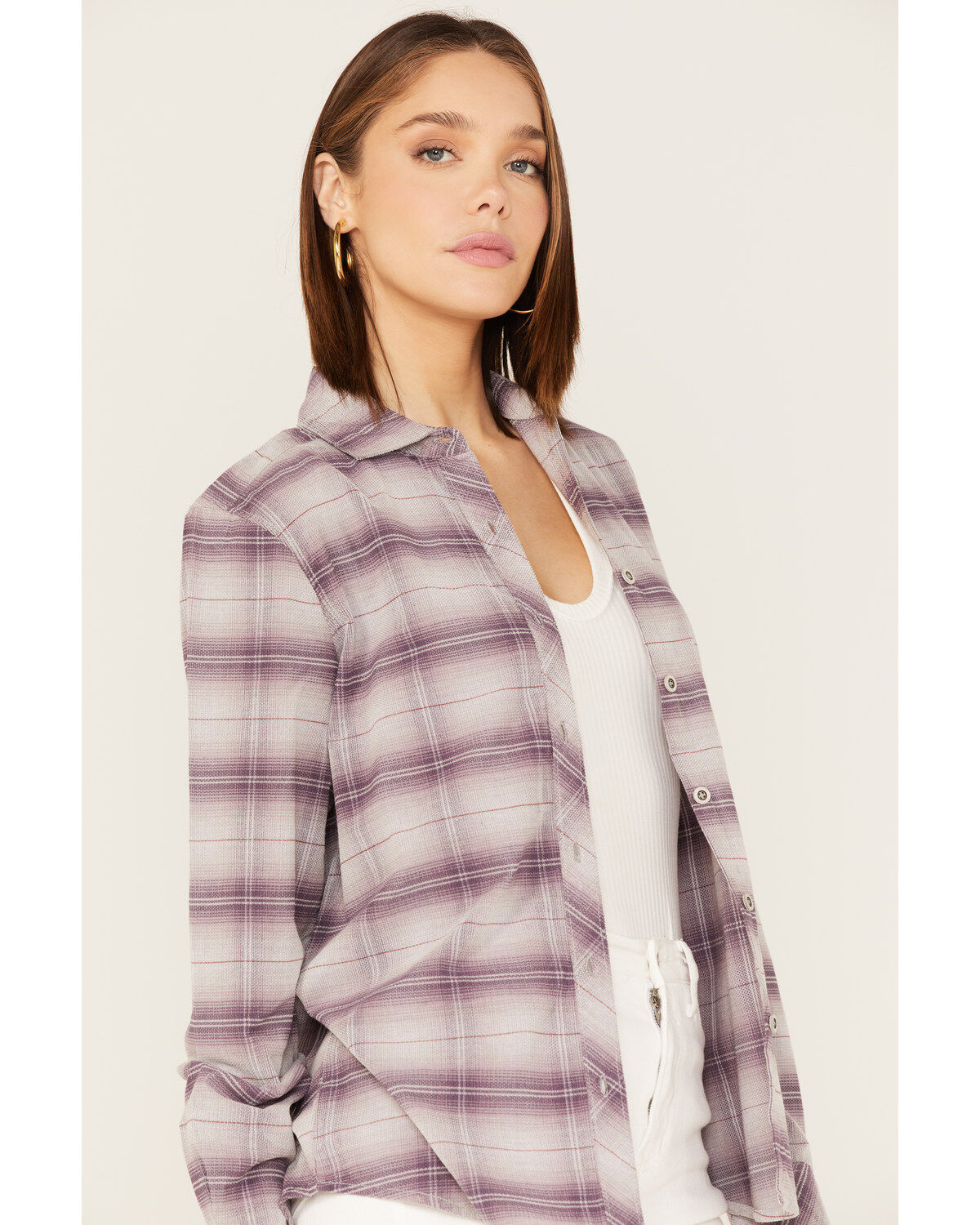 North River Women's Plaid Print Long Sleeve Button Down Boyfriend Shirt