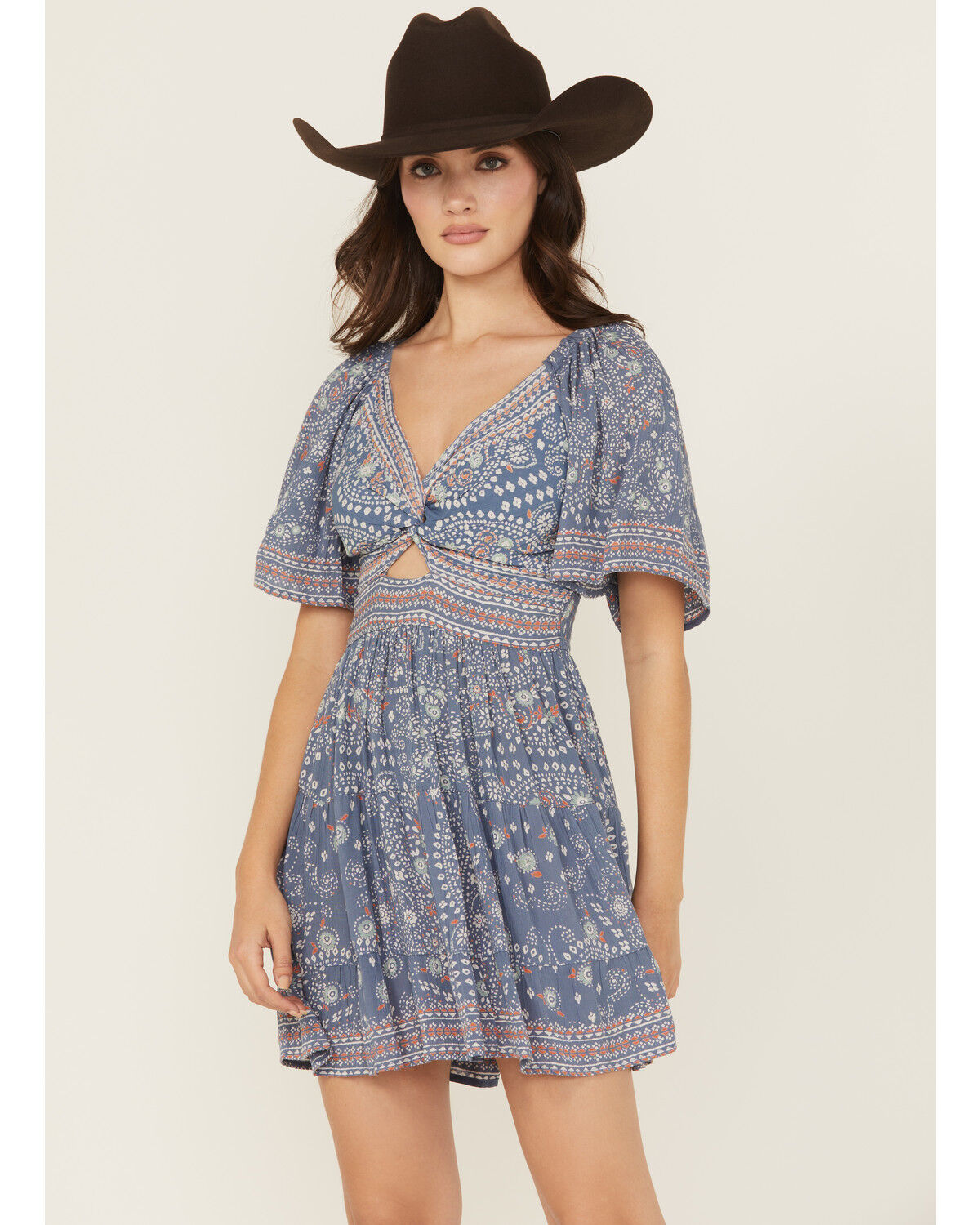 Angie Women's Border Print Knot Front Mini Dress