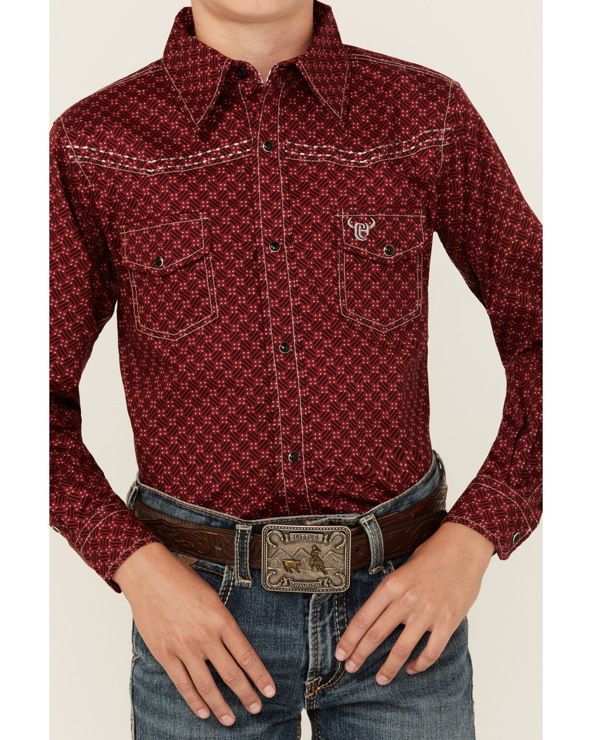 Cowboy Hardware Boys' Geo Print Long Sleeve Snap Stretch Western Shirt