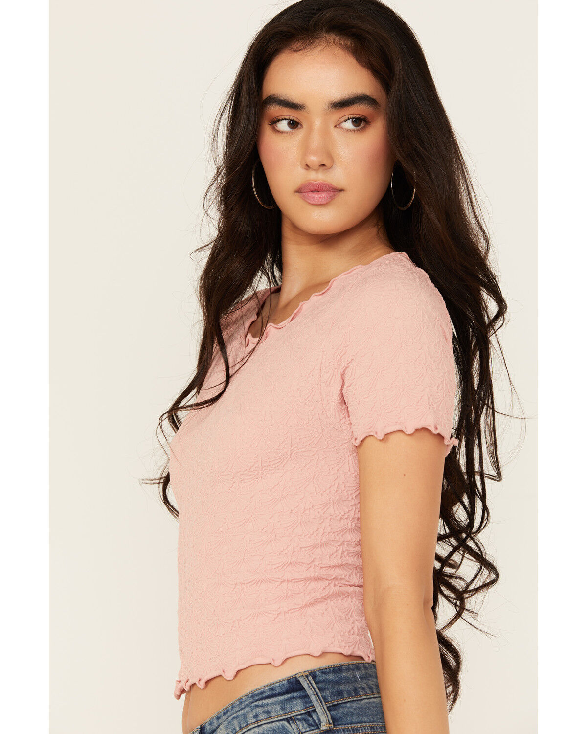 Fornia Women's Solid Lettuce Edge Short Sleeve Tee