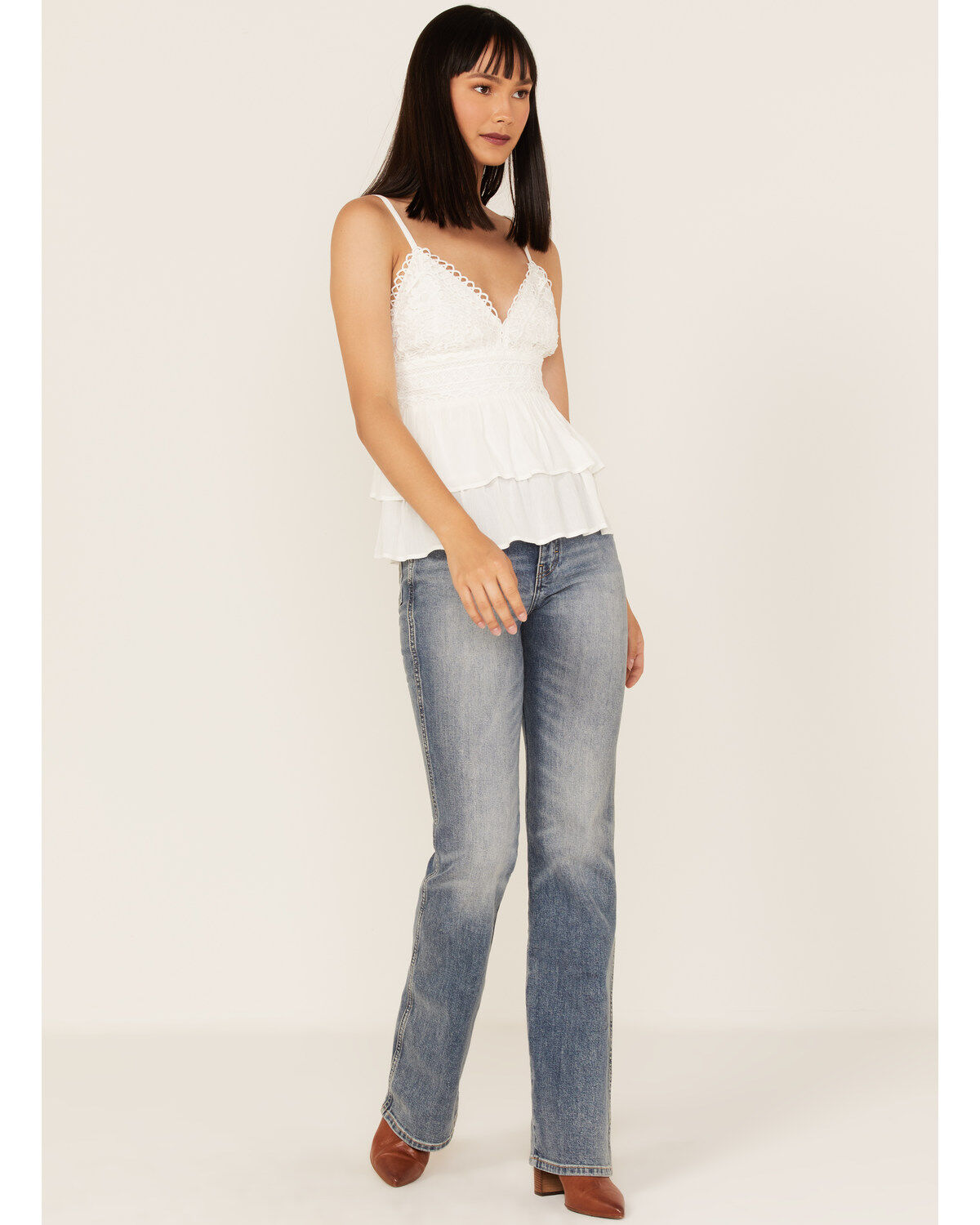 Tempted Women's Crochet Ruffle Crop Cami Top