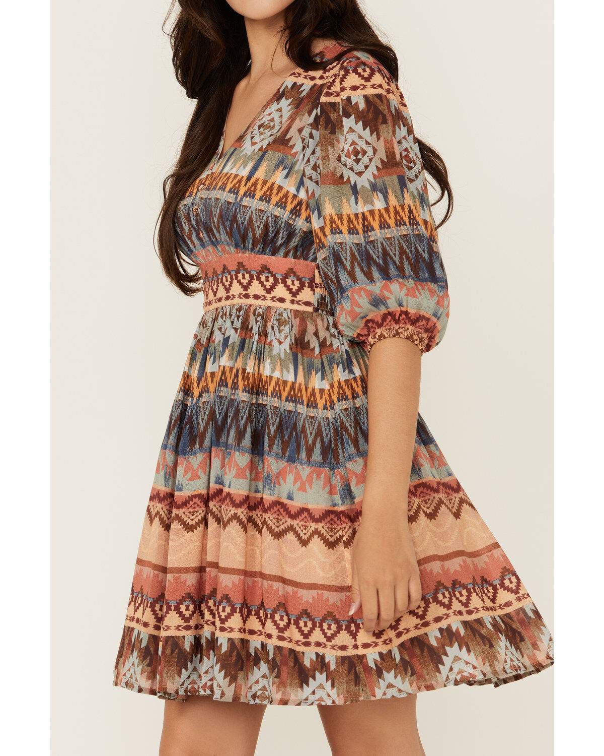 Shyanne Women's Southwestern Print Long Sleeve Mini Dress