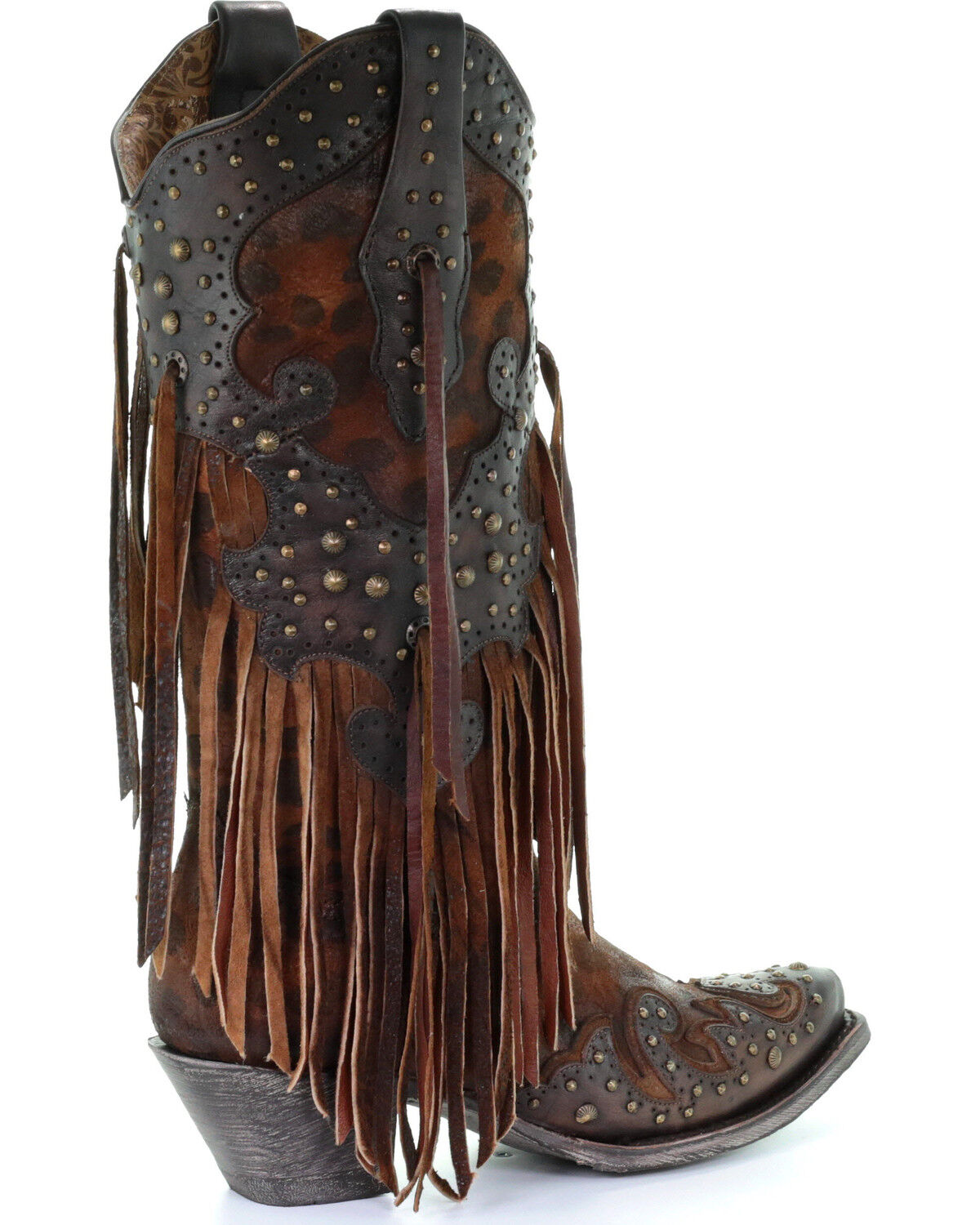 Corral Women's Leopard Stud & Fringe Western Boots - Snip Toe