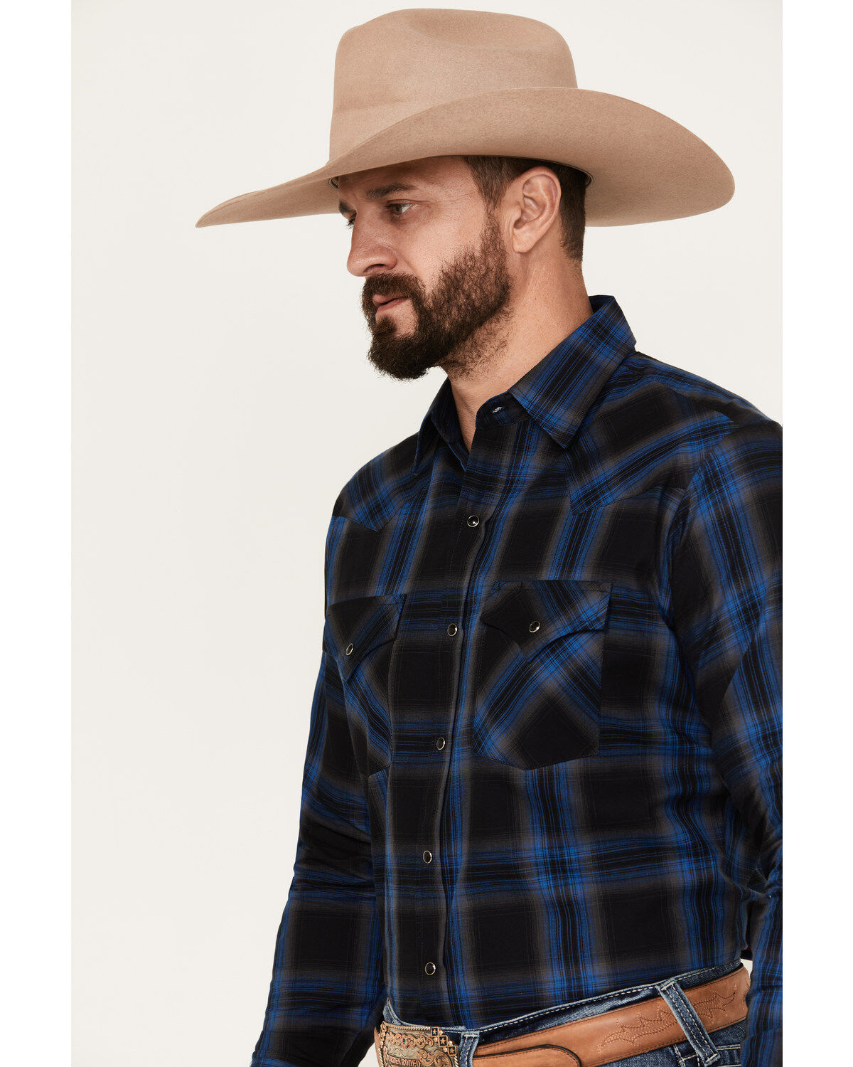 Ely Walker Men's Plaid Print Long Sleeve Snap Western Shirt