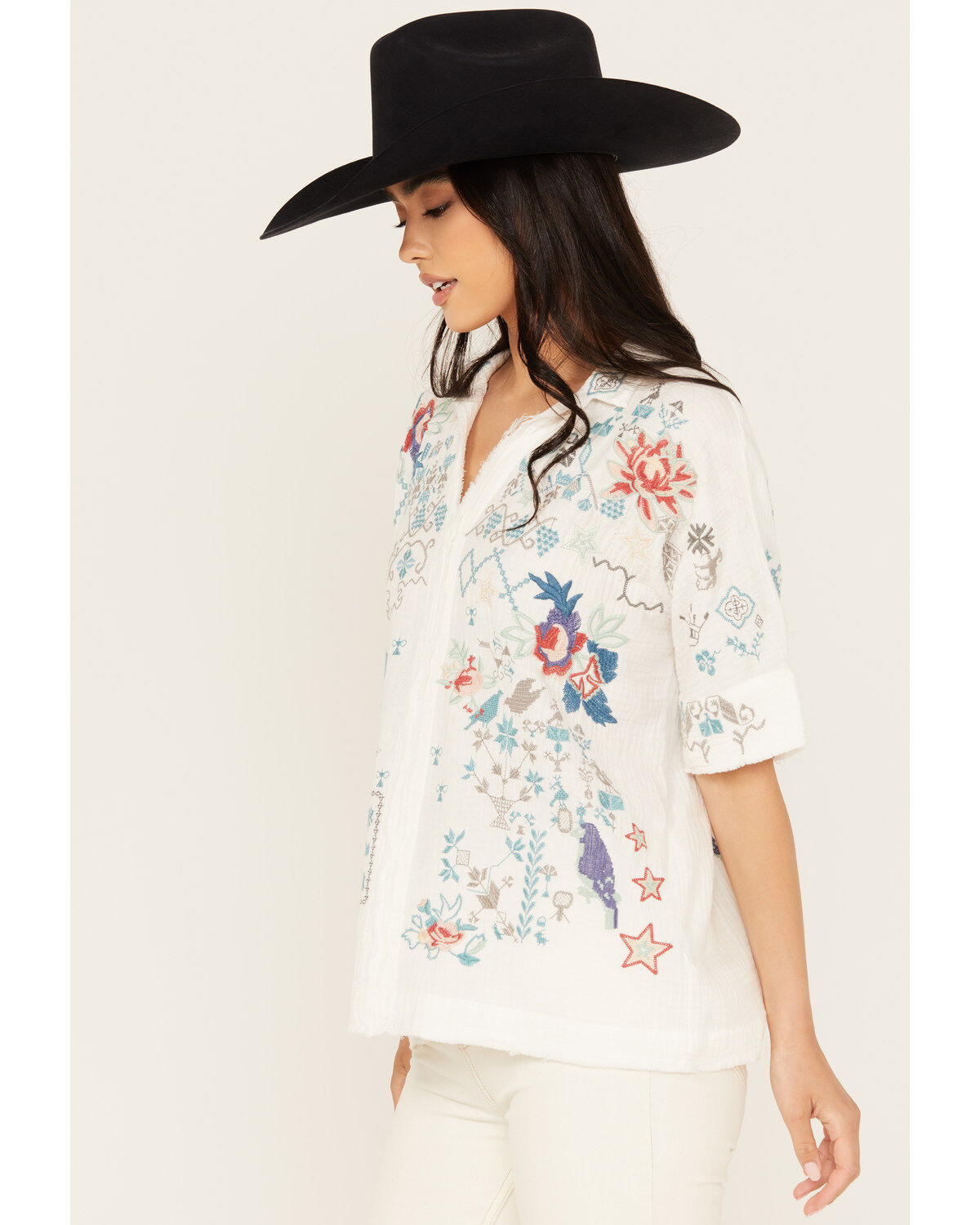 Johnny Was Women's Embroidered Short Sleeve Wodeleah Blouse