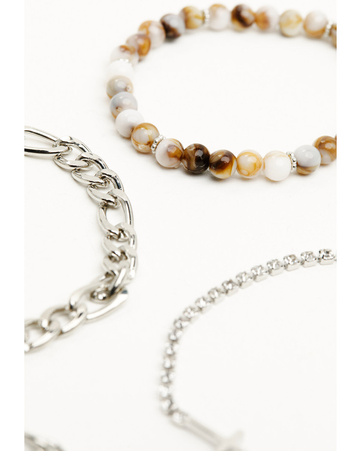 Shyanne Women's Cross Rhinestone and Natural Beaded Chain Bracelet Set - 4 Piece