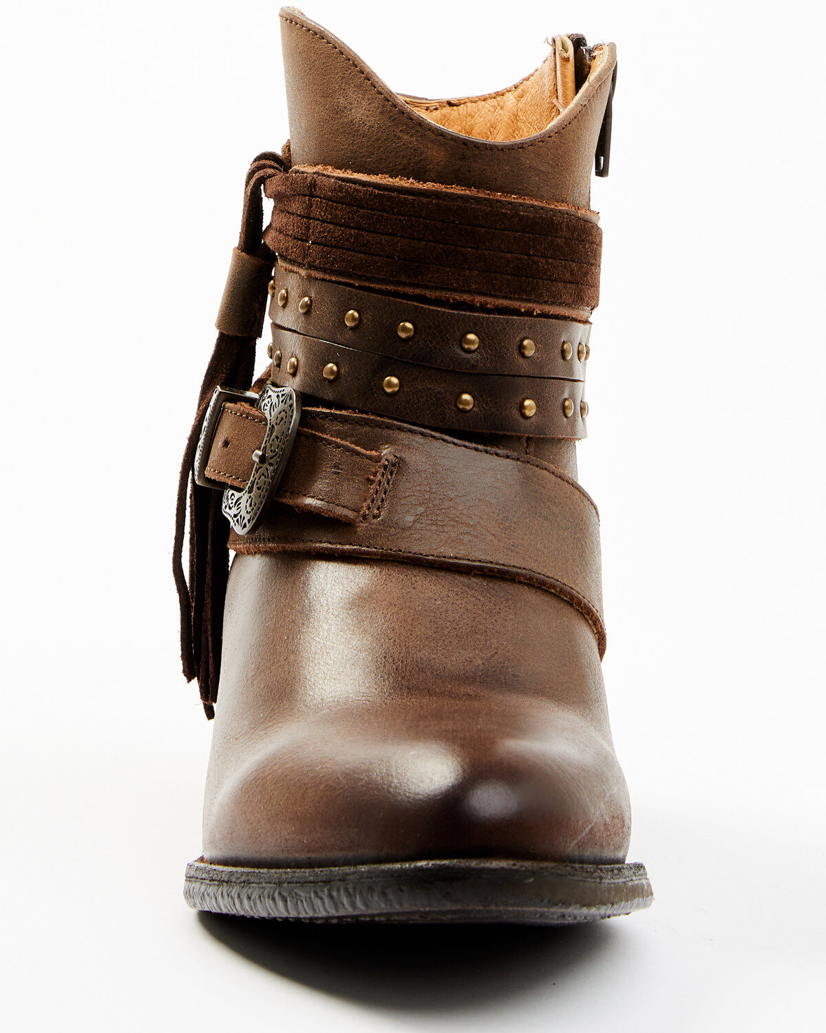 Shyanne Women's Sevilla Buckle Fringe Western Booties - Round Toe