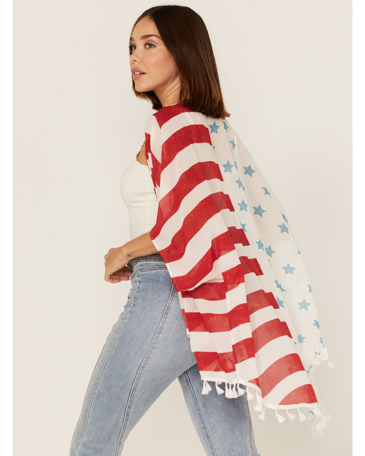 Cruel Girl Women's American Flag Tassel Kimono